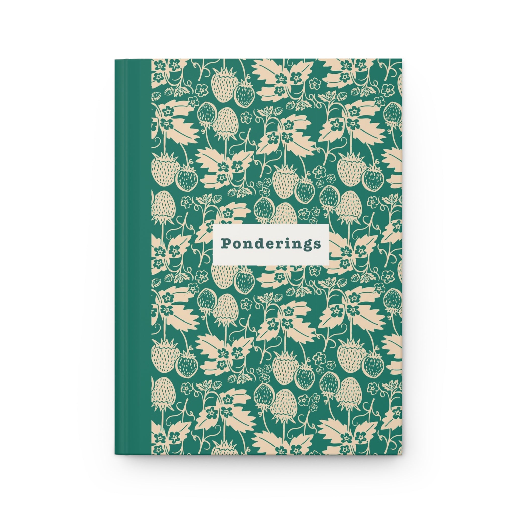 Floral Thistle Hardcover Journal — Botanical Green Strawberry Pattern