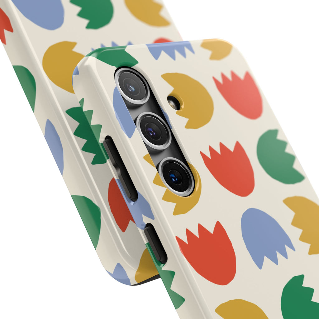 Tough Phone Case — Retro Tulip Pattern Green Floral Protective Cover
