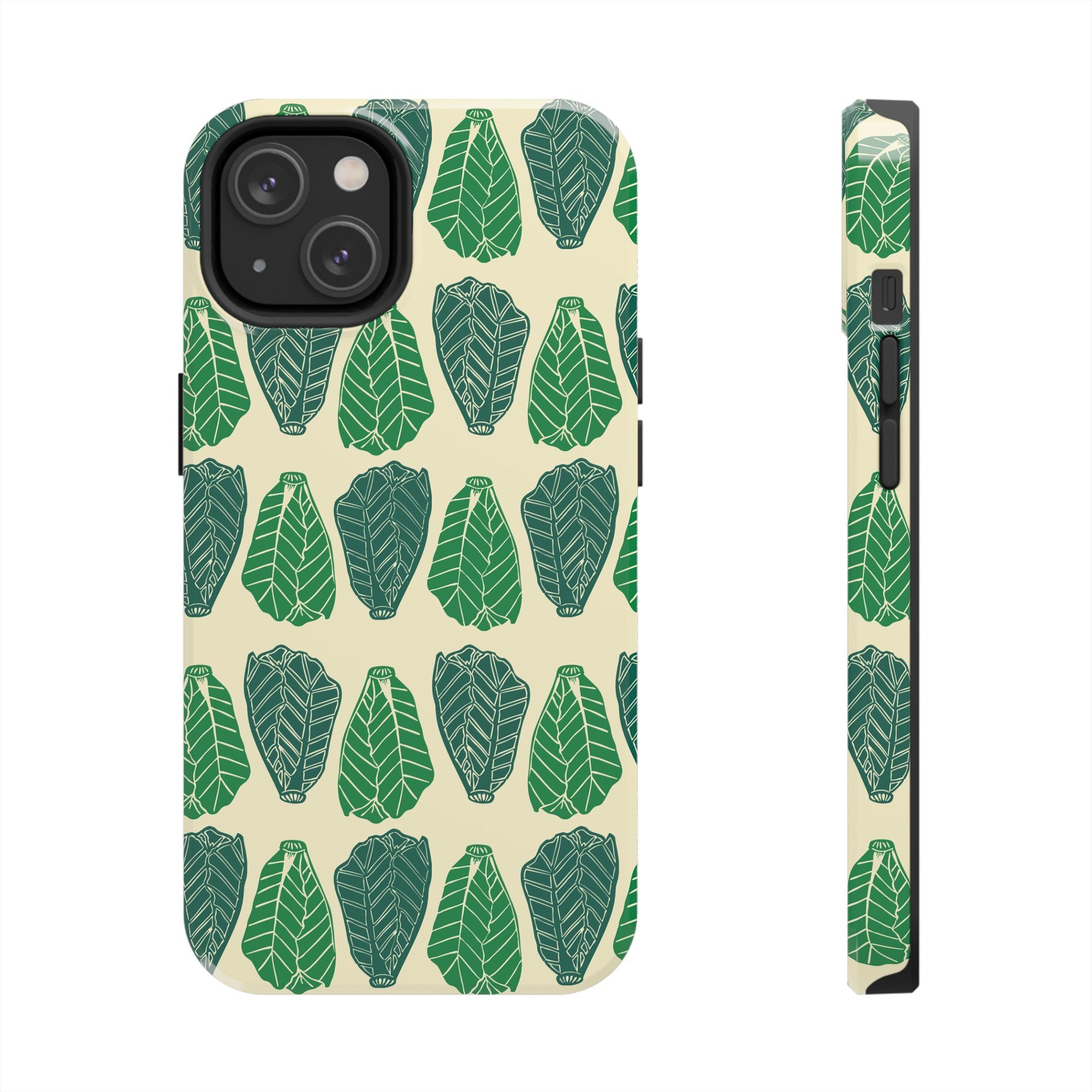 Leaf Pattern Tough Phone Case — Green Botanical Protective Phone Cover