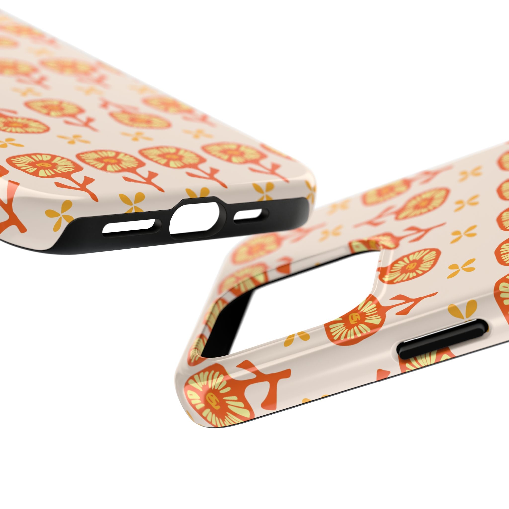 Retro Orange Floral Tough Phone Case — Durable Protective Phone Cover
