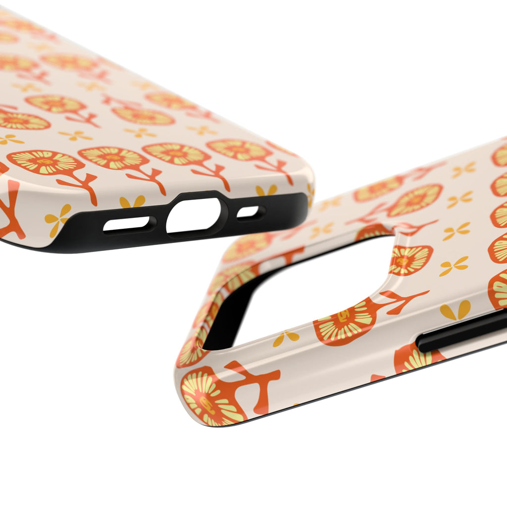 Retro Orange Floral Tough Phone Case — Durable Protective Phone Cover