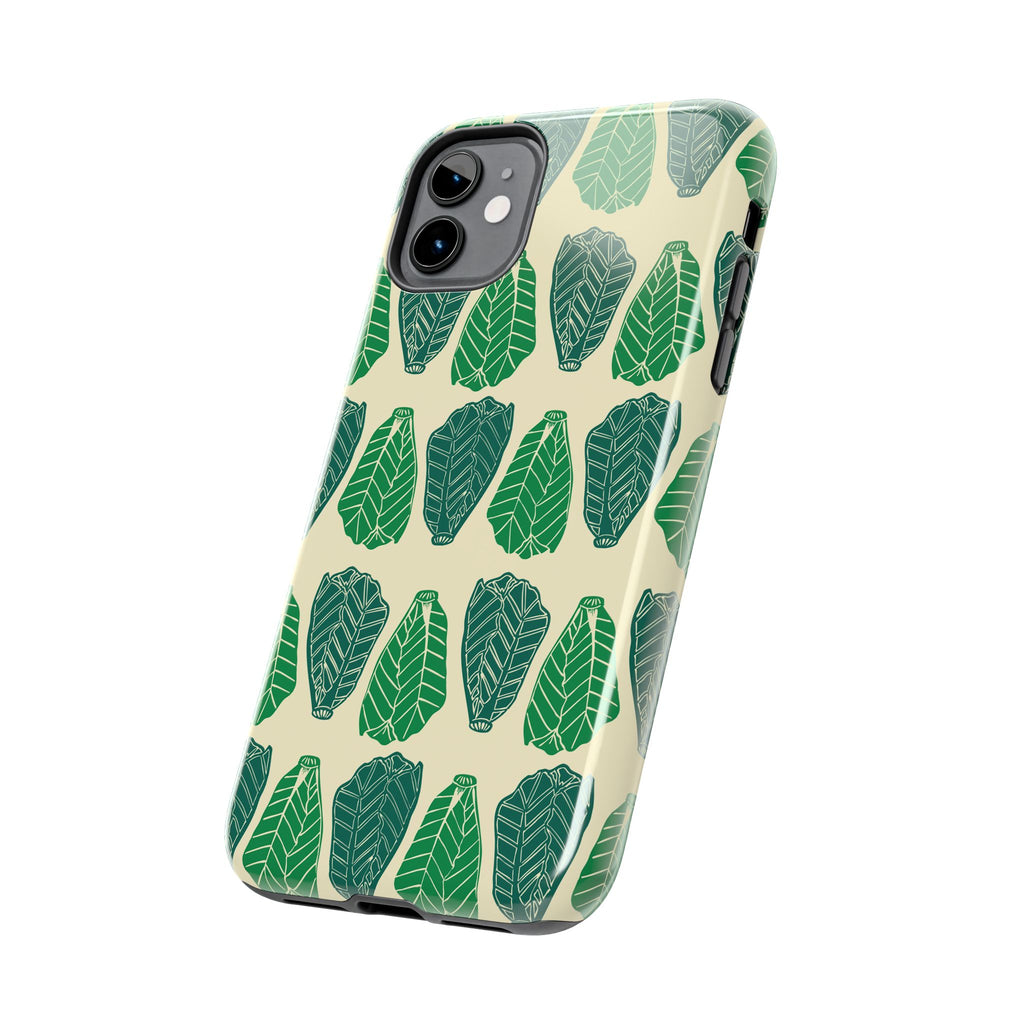 Leaf Pattern Tough Phone Case — Green Botanical Protective Phone Cover