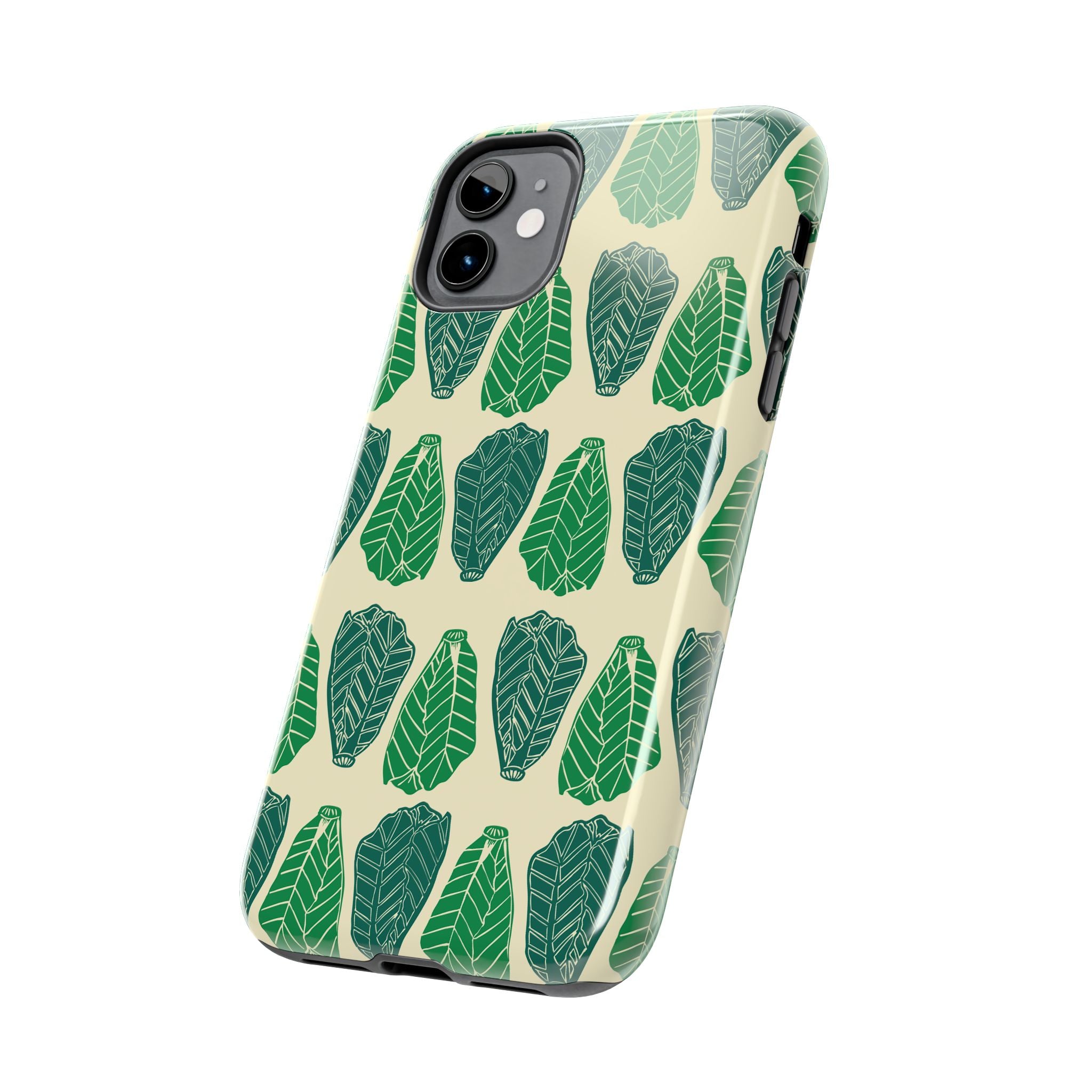 Leaf Pattern Tough Phone Case — Green Botanical Protective Phone Cover