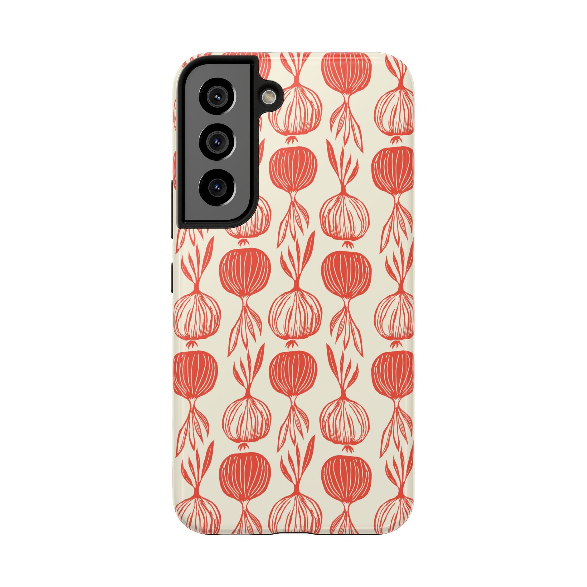 Floral Onion Pattern Tough Phone Case — Red Botanical Protective Phone Cover