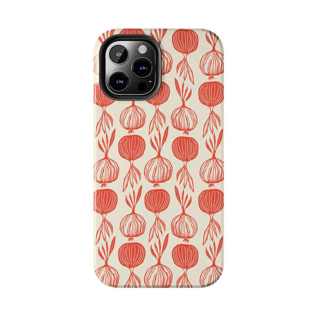 Floral Onion Pattern Tough Phone Case — Red Botanical Protective Phone Cover