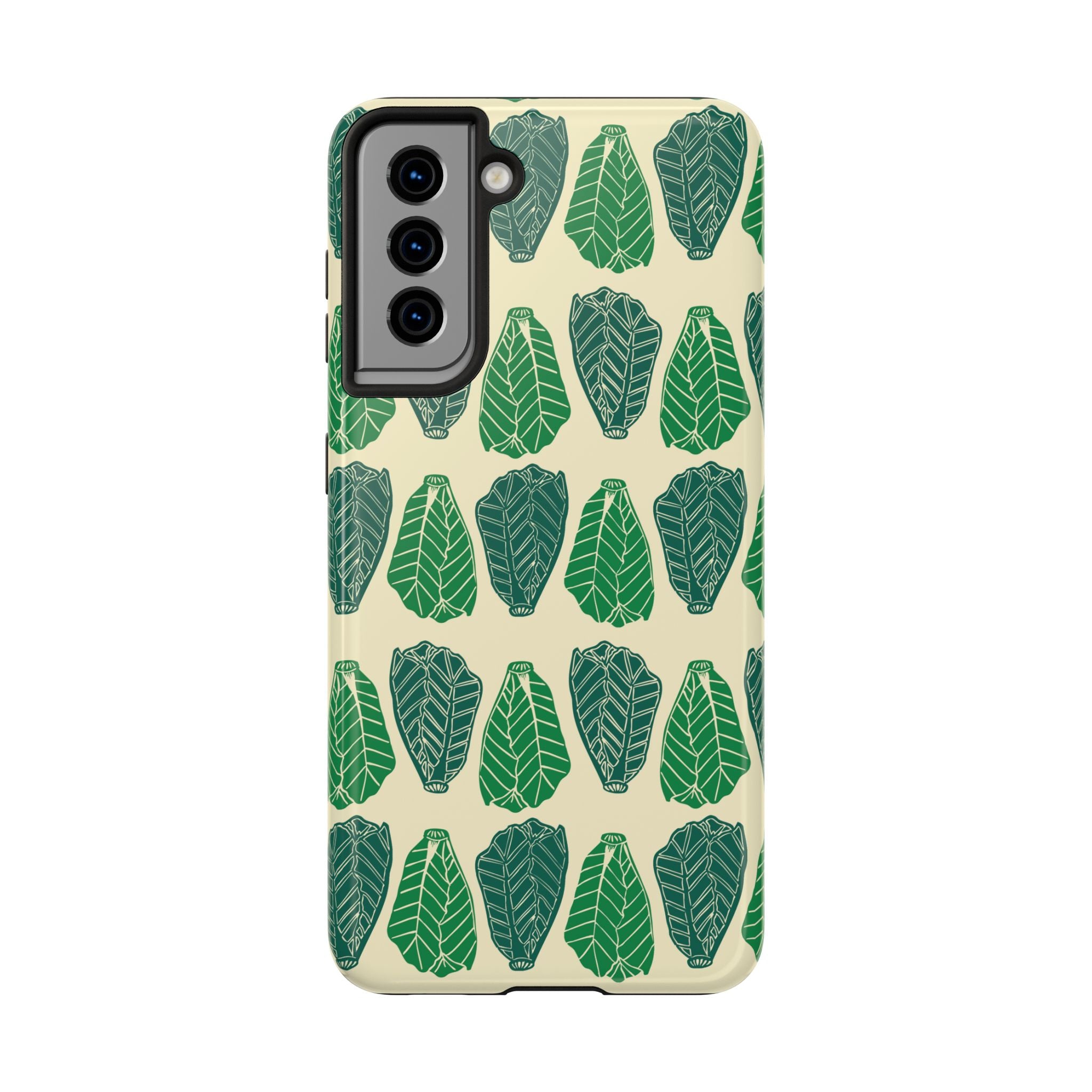 Leaf Pattern Tough Phone Case — Green Botanical Protective Phone Cover