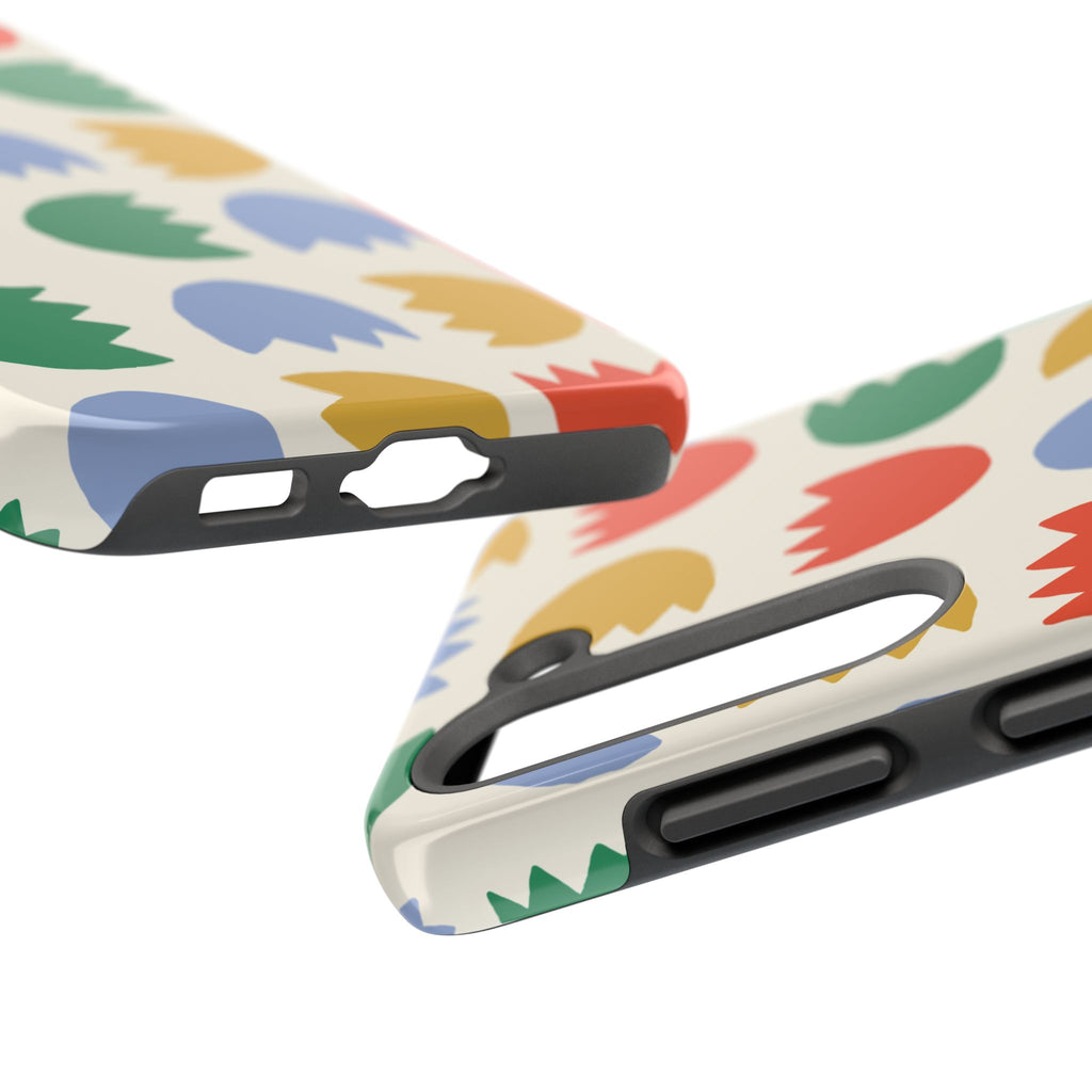 Tough Phone Case — Retro Tulip Pattern Green Floral Protective Cover