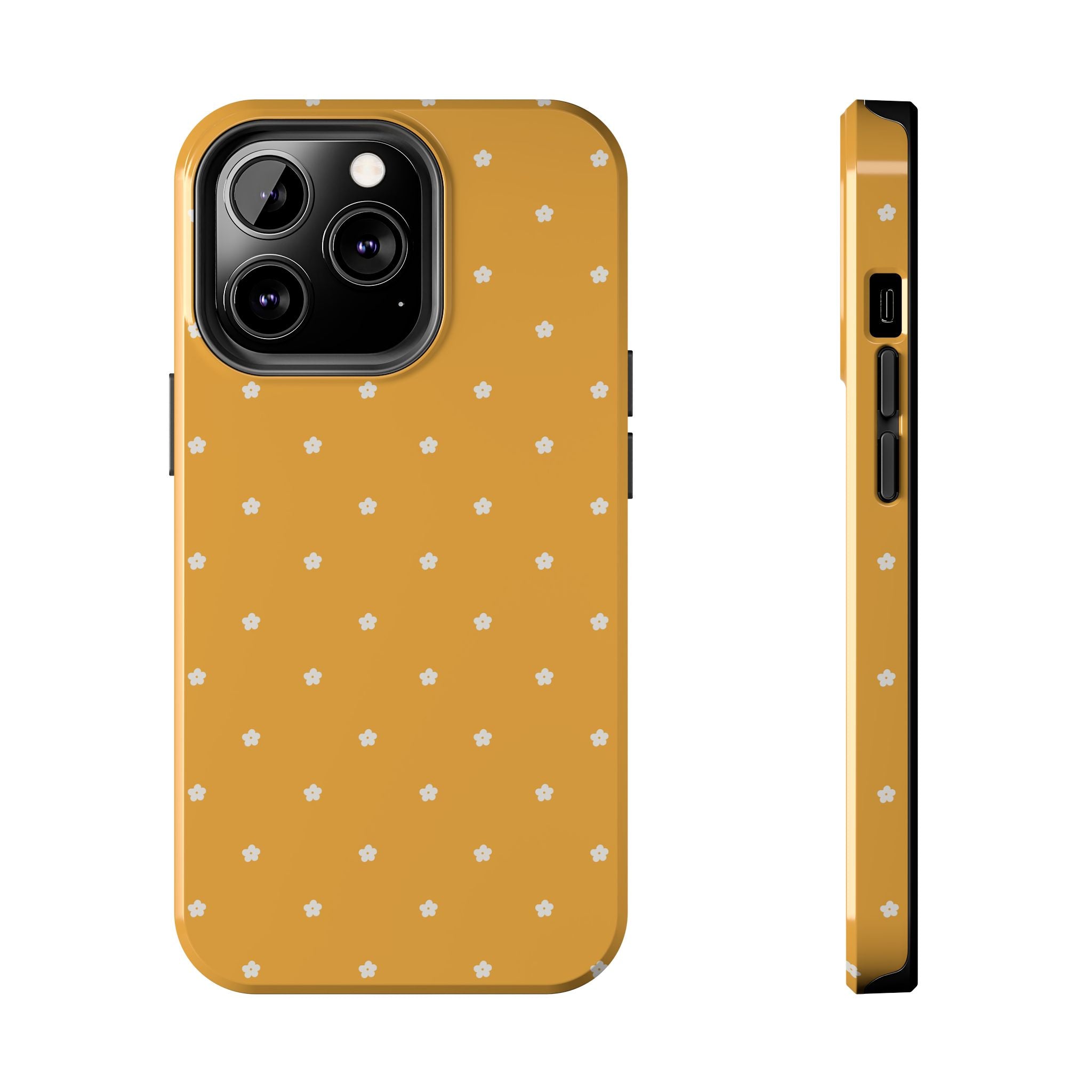 Ditsy Daisy Tough Phone Case — Mustard Floral Protective Cover
