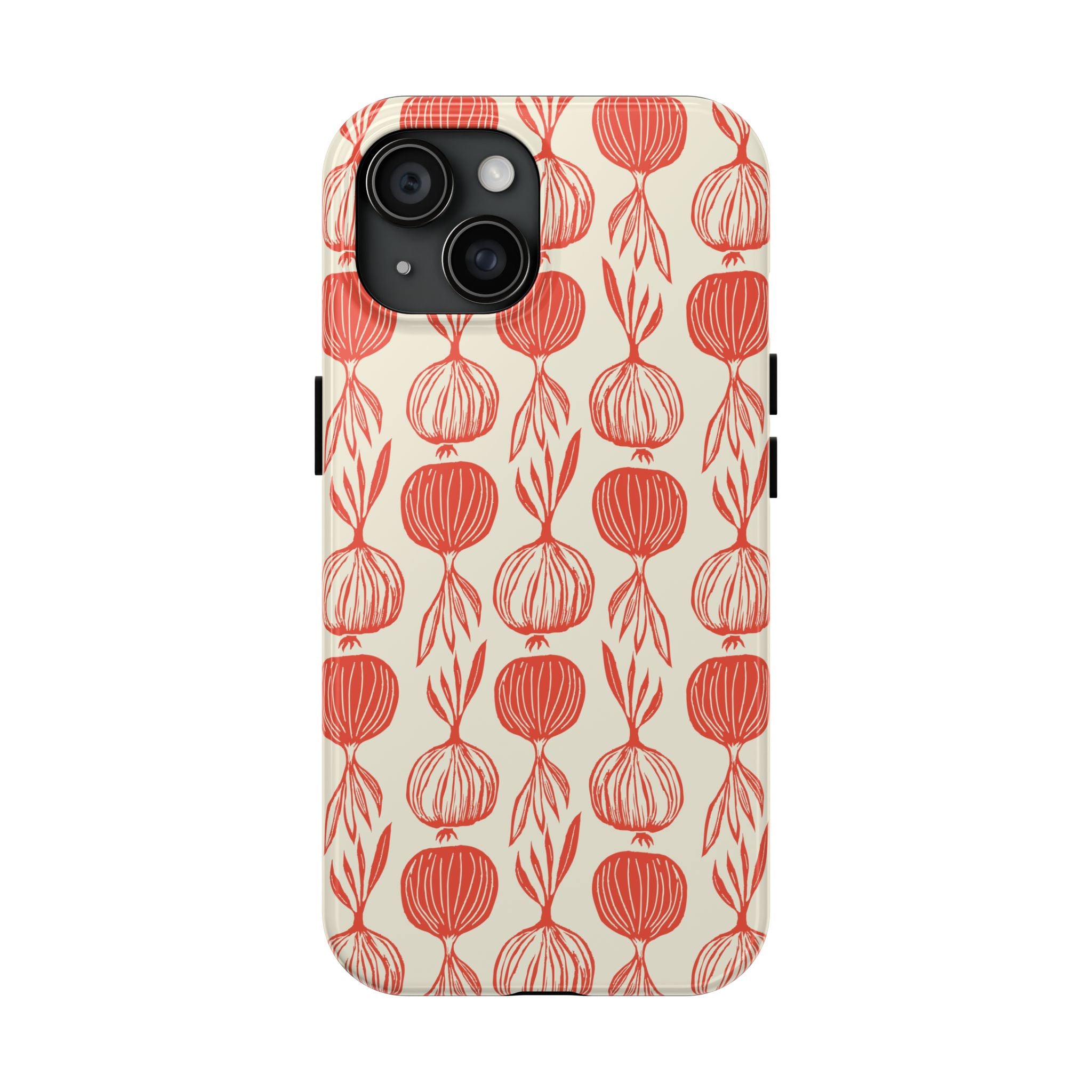 Floral Onion Pattern Tough Phone Case — Red Botanical Protective Phone Cover