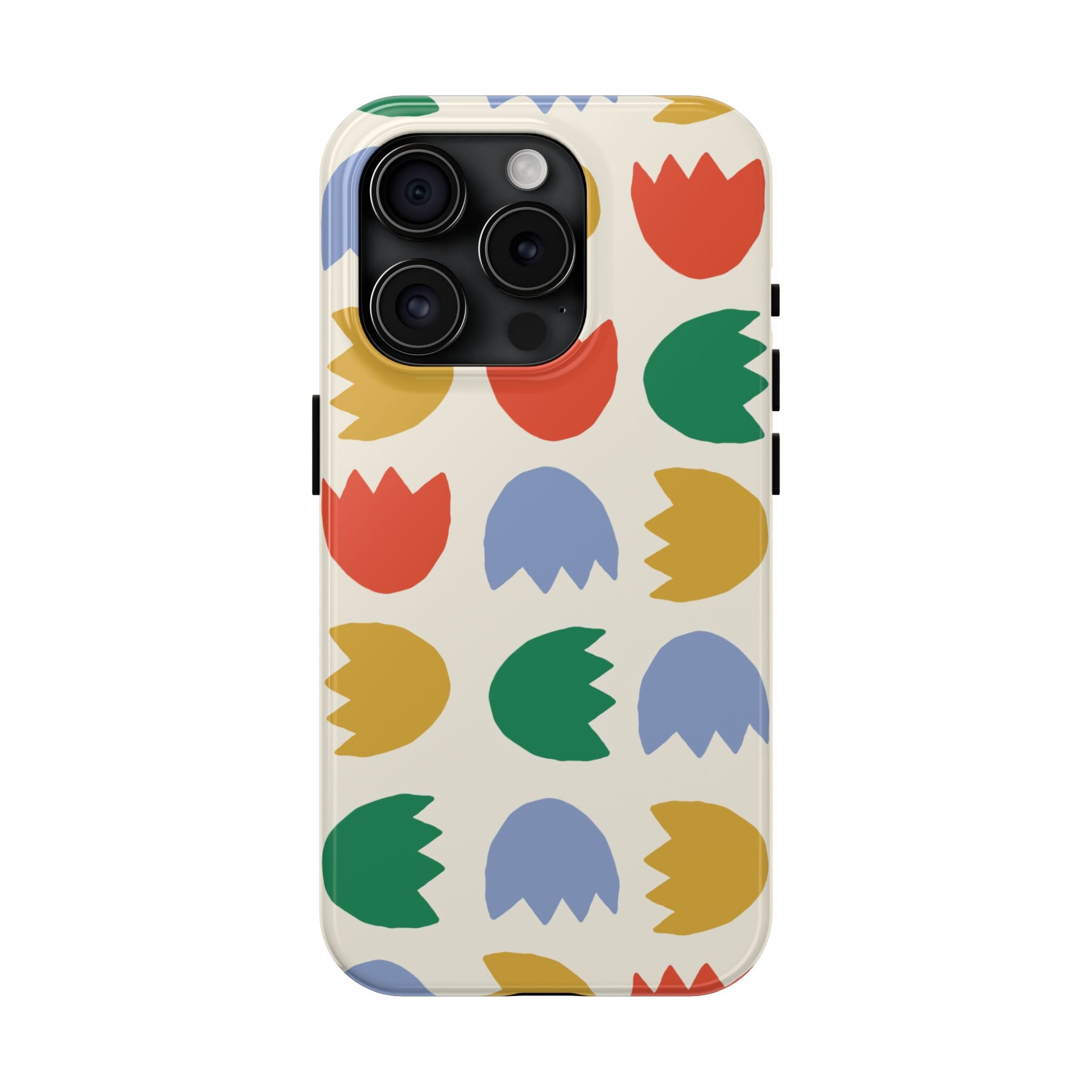 Tough Phone Case — Retro Tulip Pattern Green Floral Protective Cover