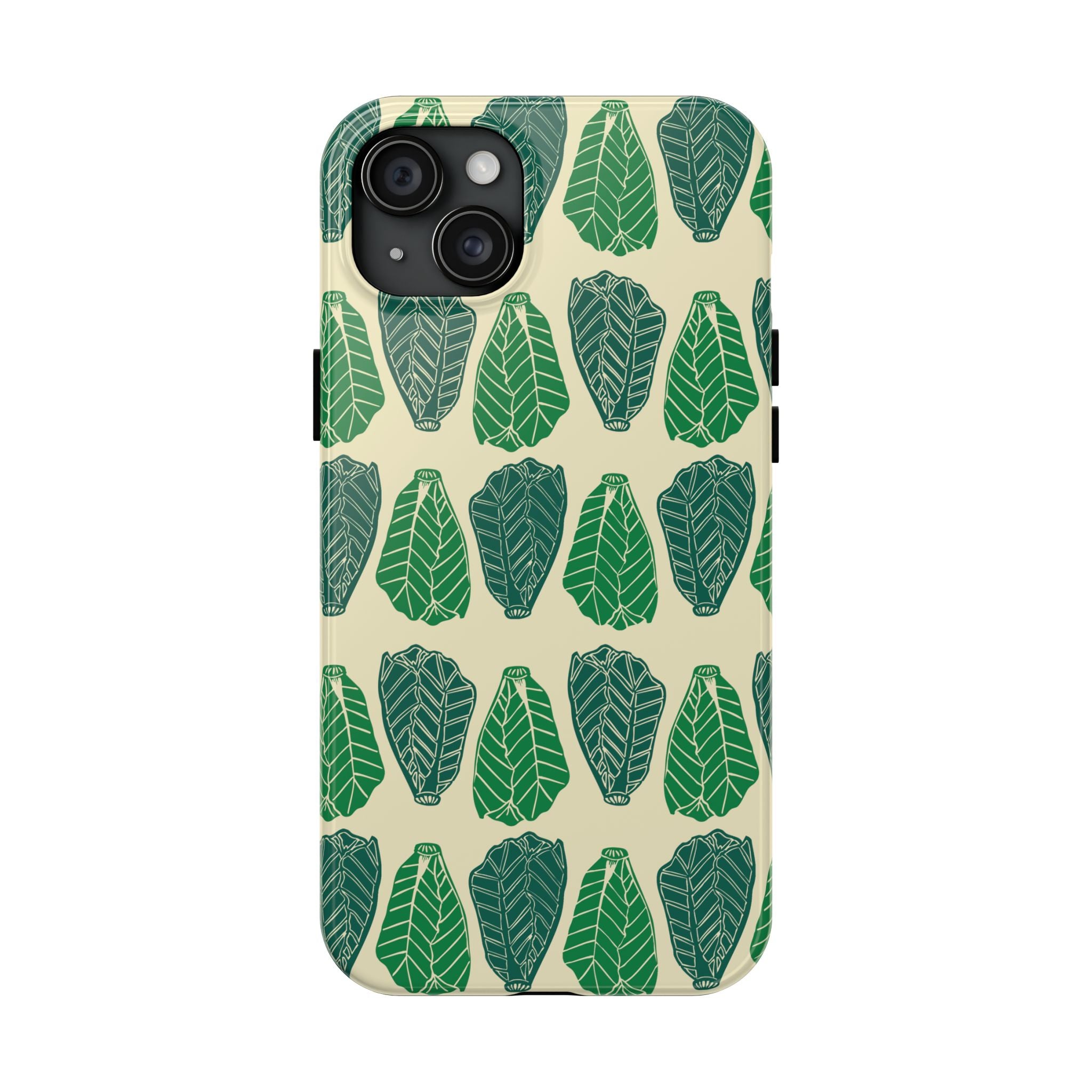 Leaf Pattern Tough Phone Case — Green Botanical Protective Phone Cover