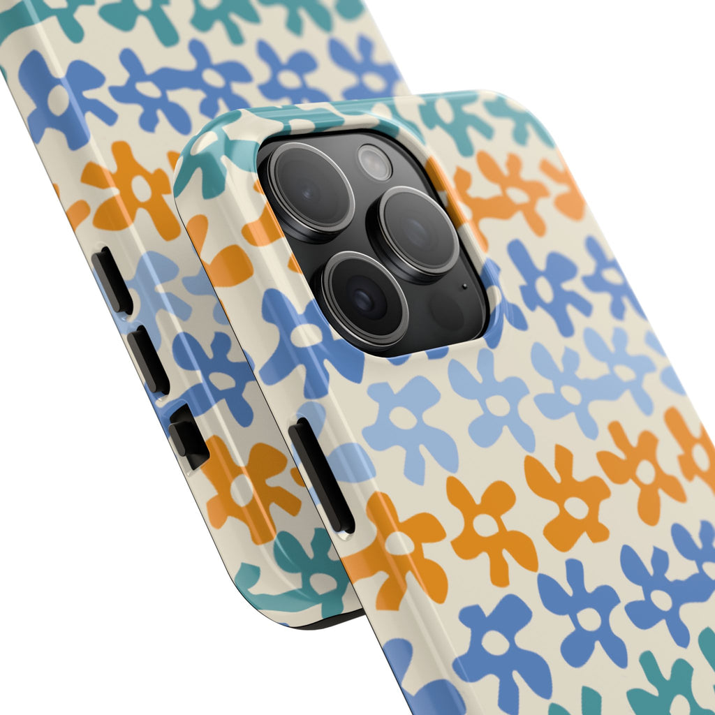 Floral Stripe Tough Phone Case — Colorful Retro Doodle Protection