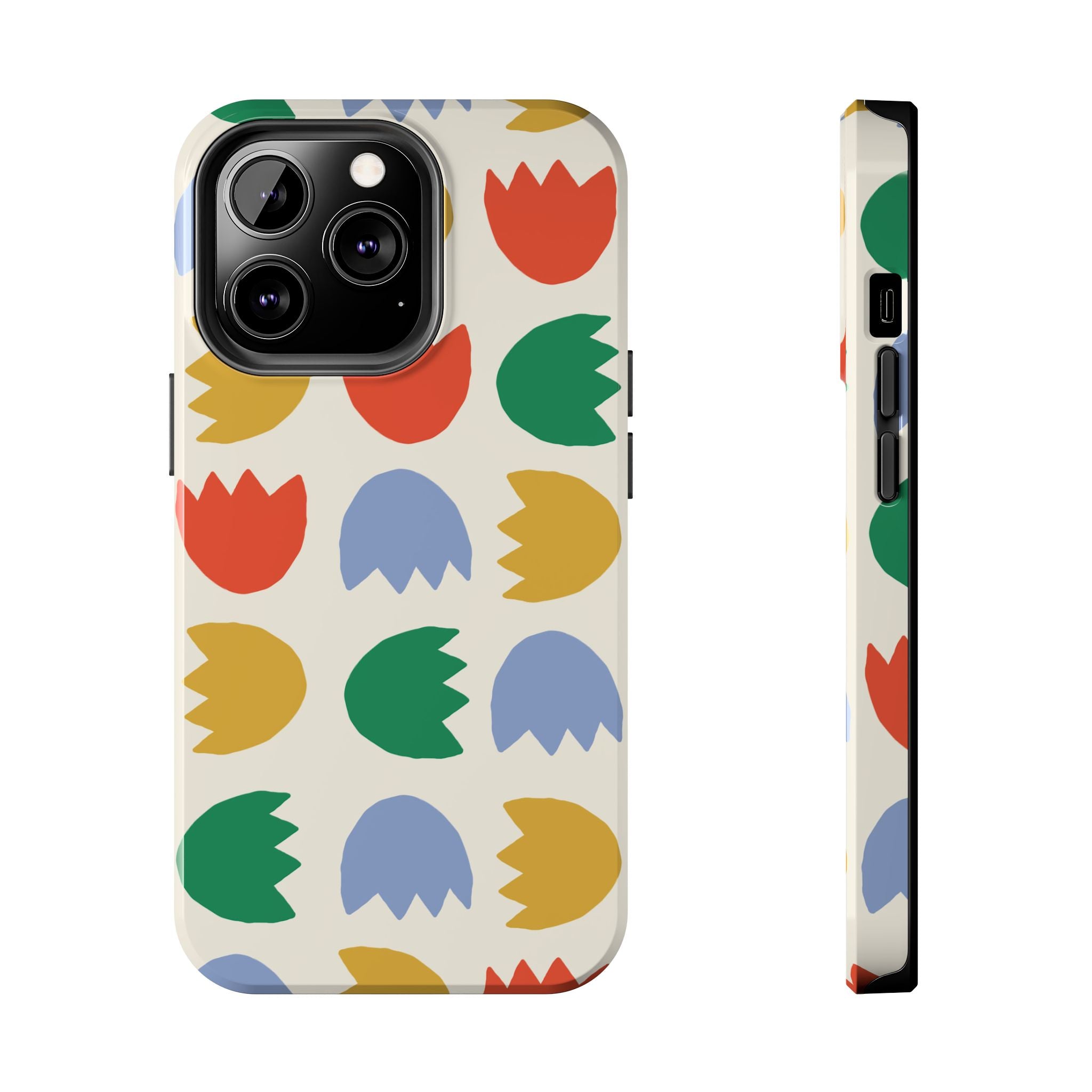 Tough Phone Case — Retro Tulip Pattern Green Floral Protective Cover