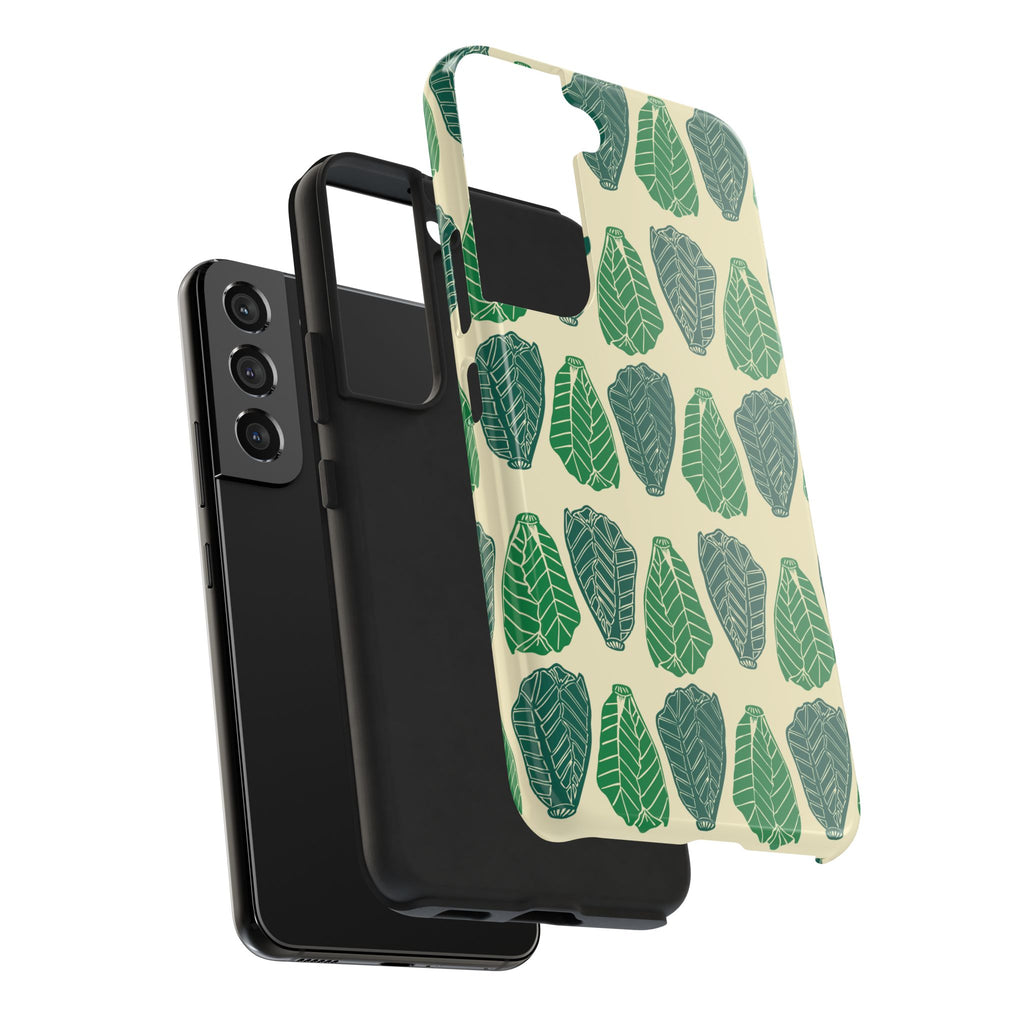 Leaf Pattern Tough Phone Case — Green Botanical Protective Phone Cover