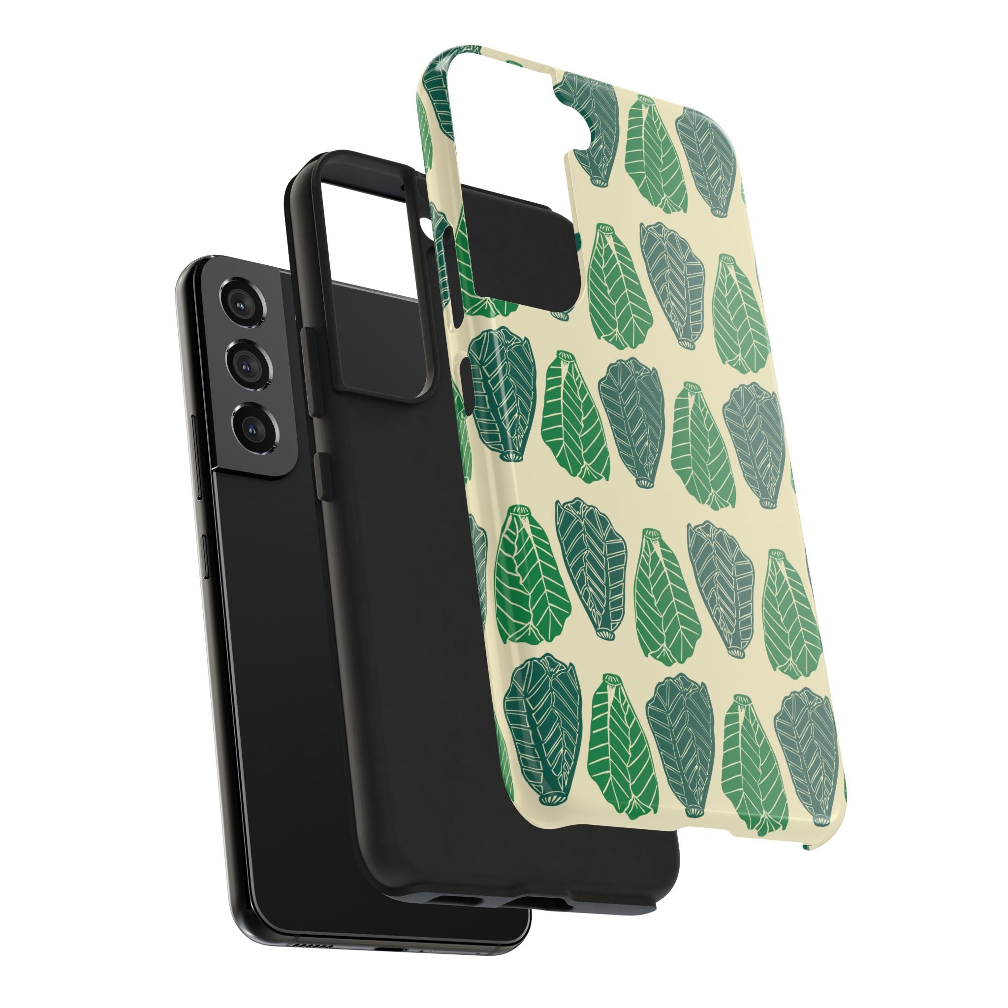 Leaf Pattern Tough Phone Case — Green Botanical Protective Phone Cover