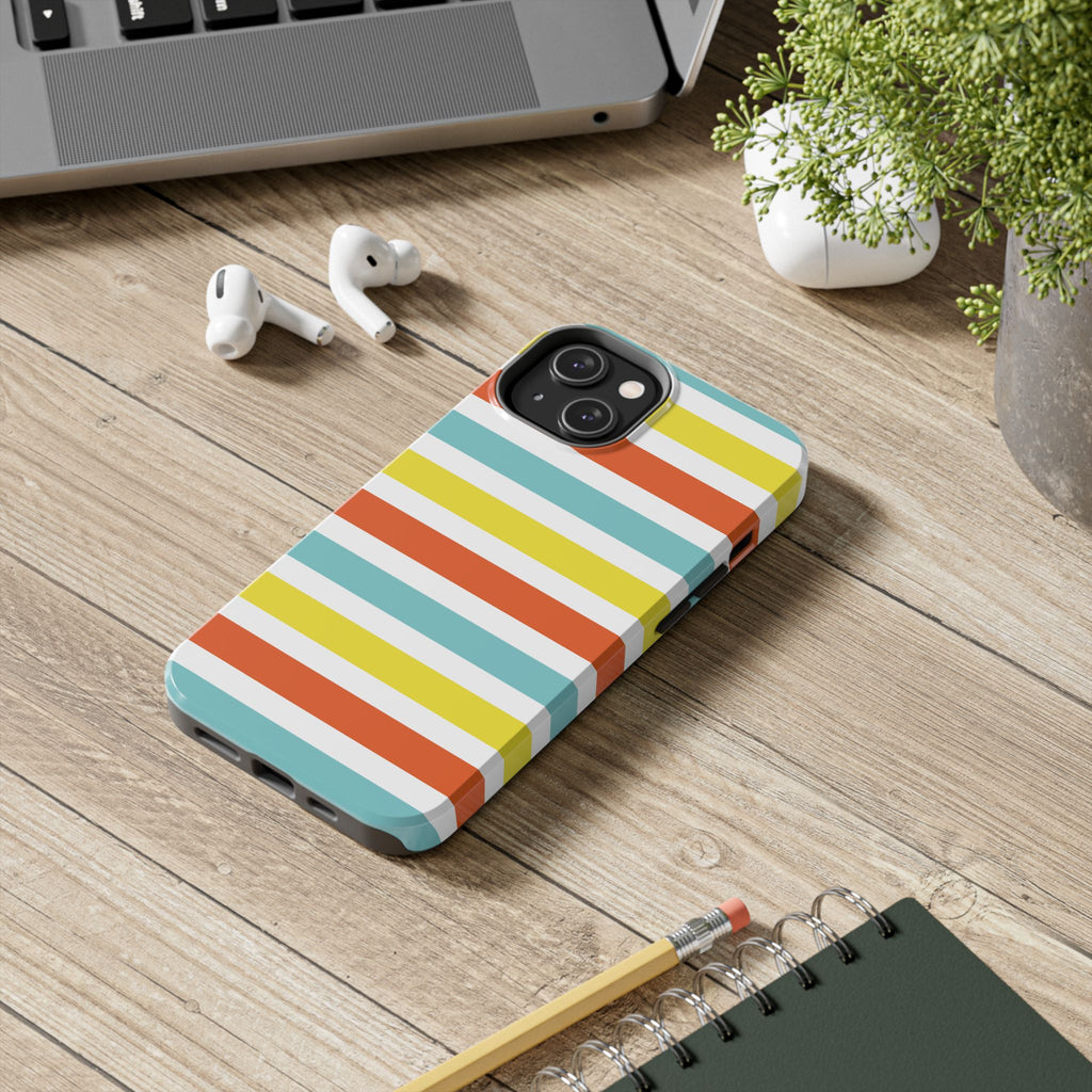 Striped Tough Phone Case — Retro Summer Color Block iPhone Case