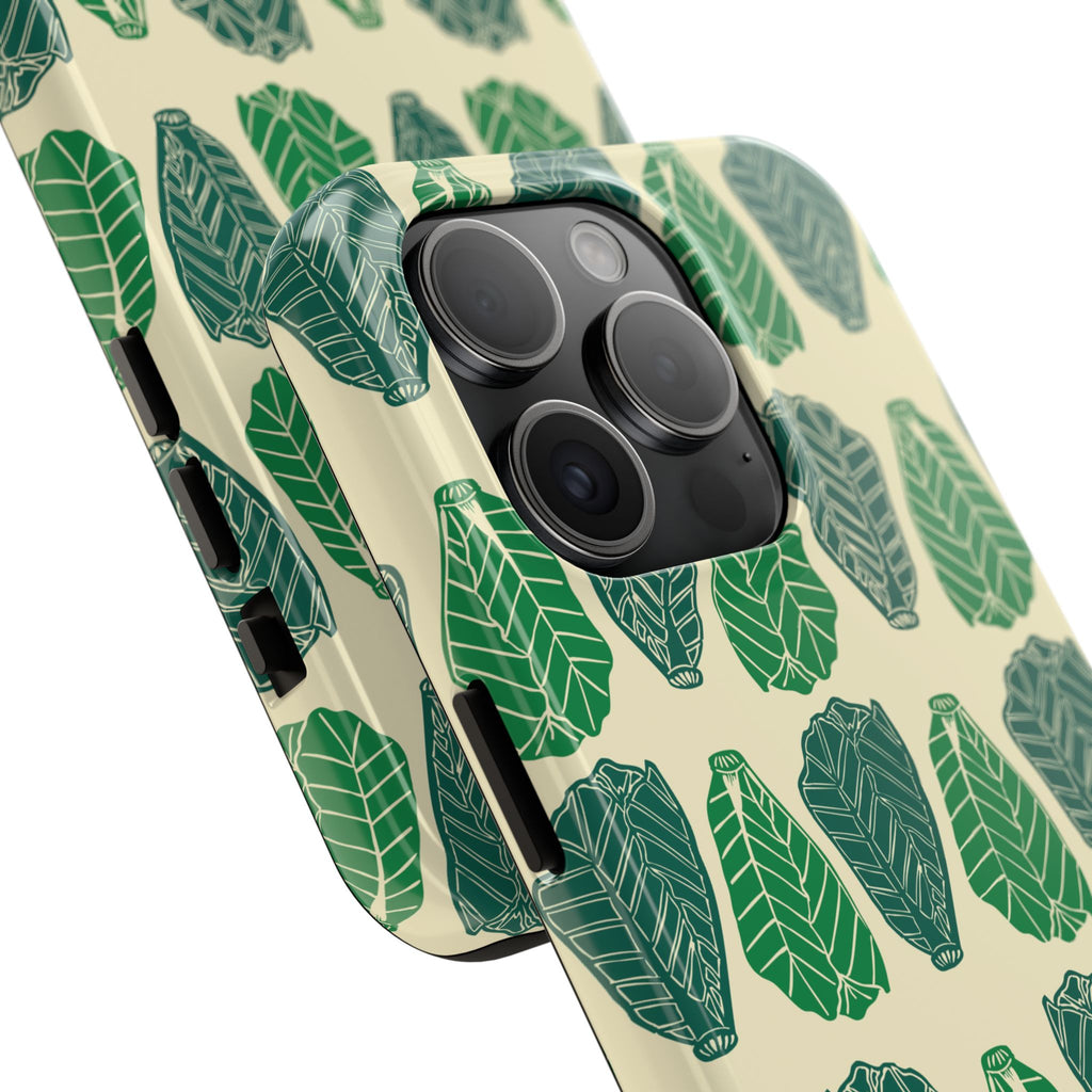 Leaf Pattern Tough Phone Case — Green Botanical Protective Phone Cover