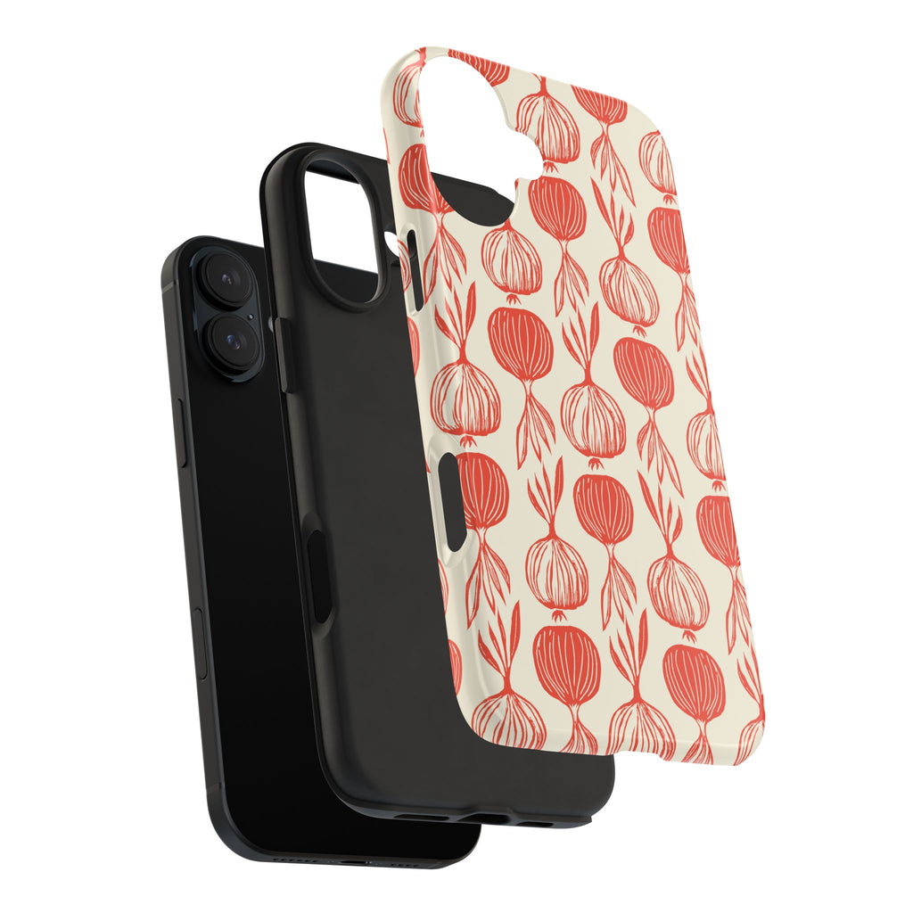 Floral Onion Pattern Tough Phone Case — Red Botanical Protective Phone Cover