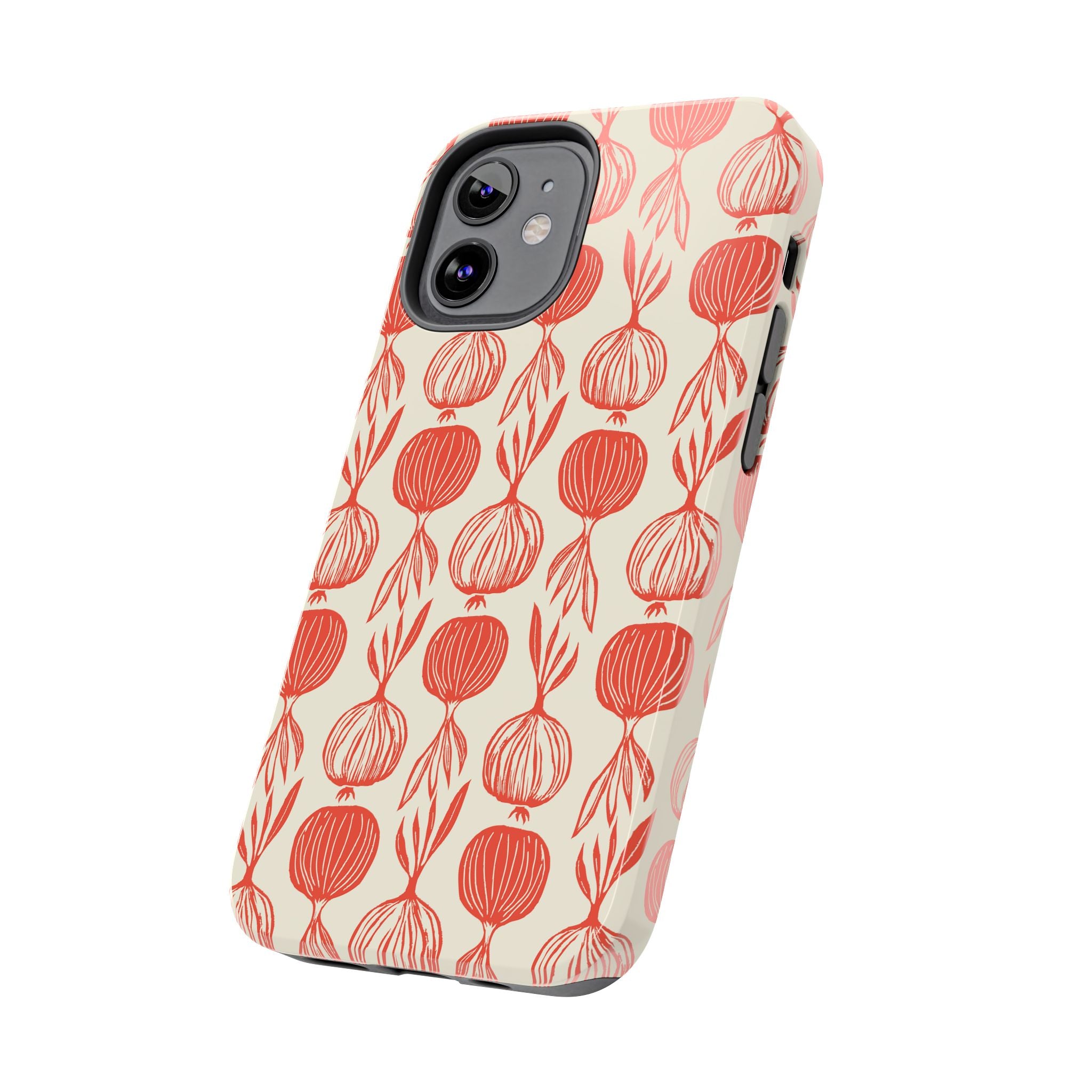 Floral Onion Pattern Tough Phone Case — Red Botanical Protective Phone Cover