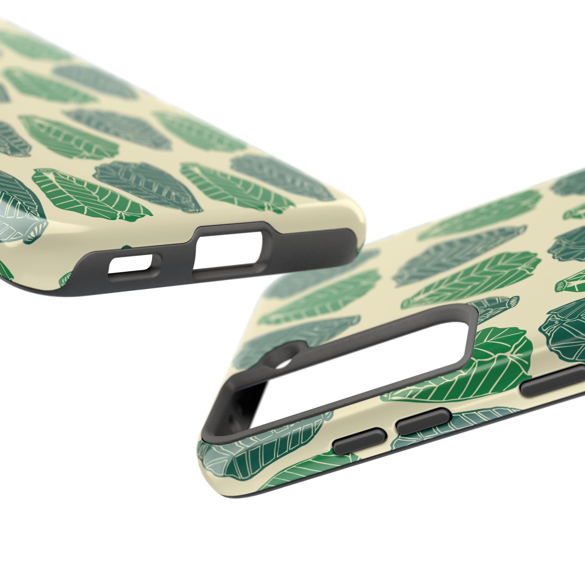 Leaf Pattern Tough Phone Case — Green Botanical Protective Phone Cover