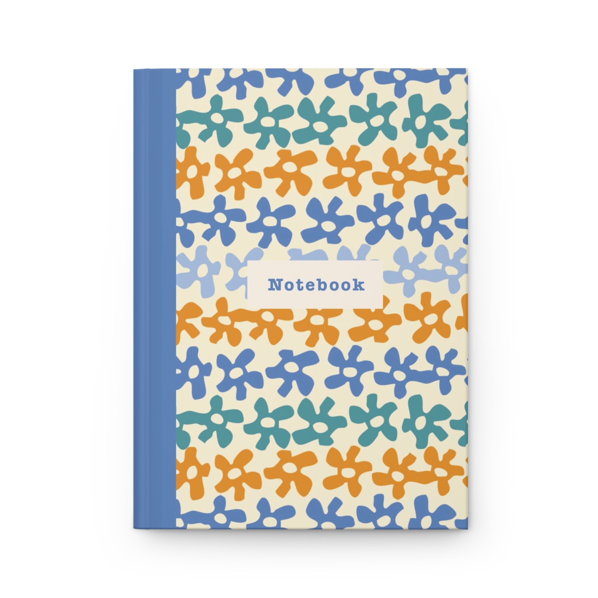 Floral Stripe Hardcover Notebook — 'Notebook' Matte Journal, Blue & Orange Pattern