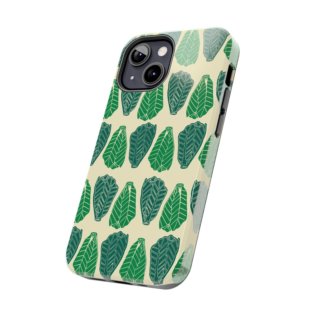 Leaf Pattern Tough Phone Case — Green Botanical Protective Phone Cover