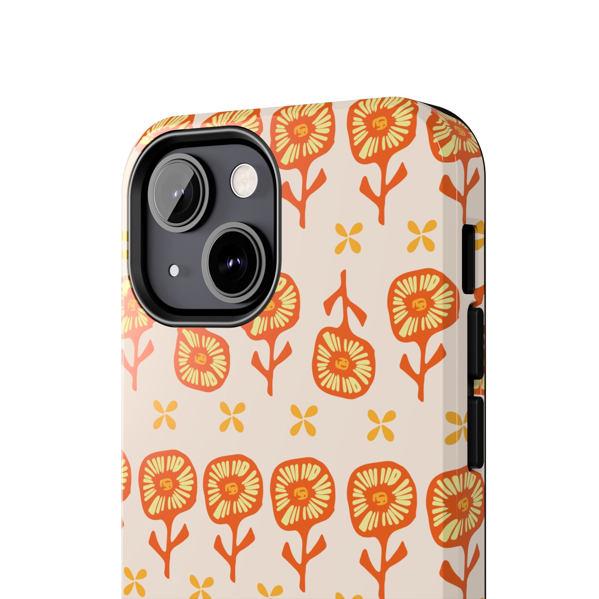 Retro Orange Floral Tough Phone Case — Durable Protective Phone Cover