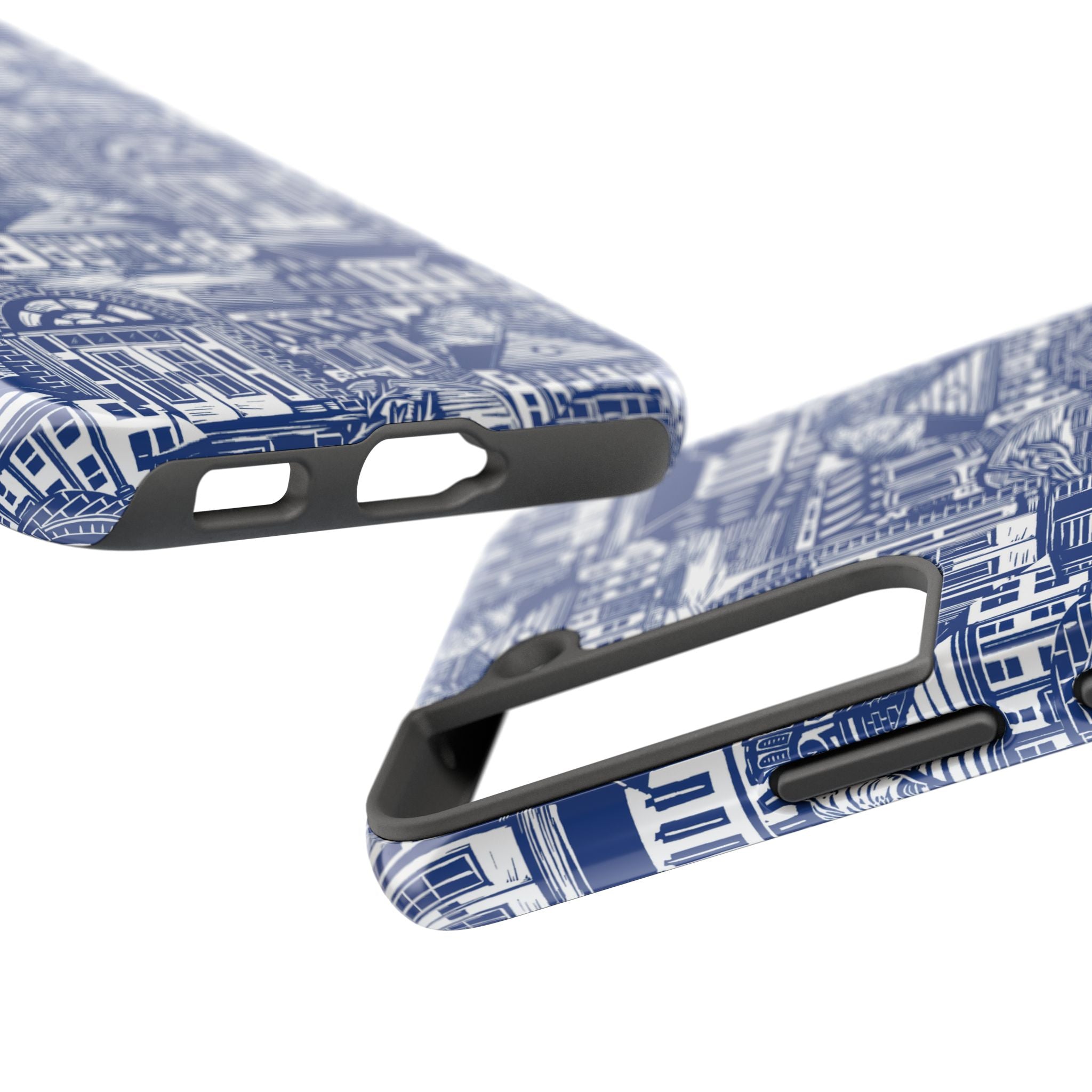 Doorway Cottage Pattern Tough Phone Case — Blue Architectural Houses Protective Cover