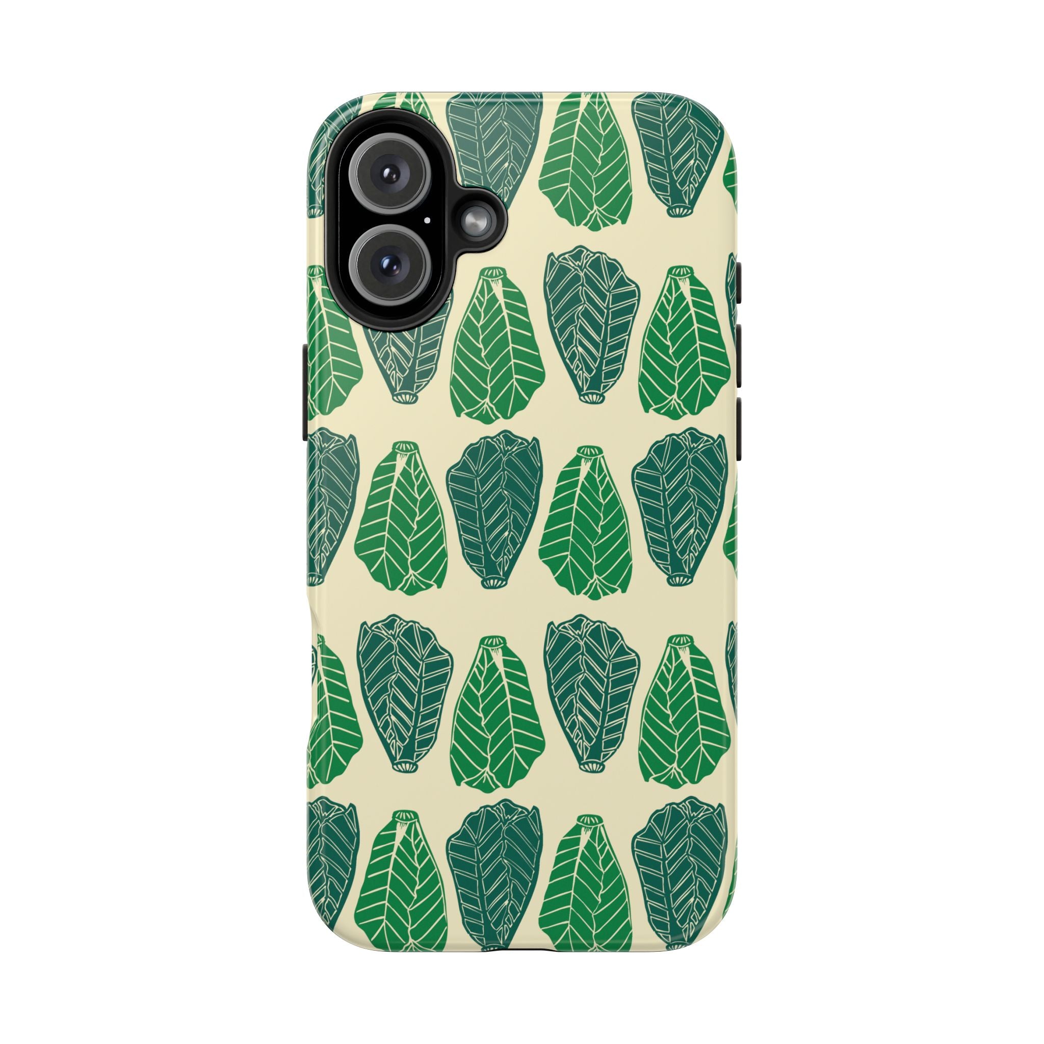 Leaf Pattern Tough Phone Case — Green Botanical Protective Phone Cover