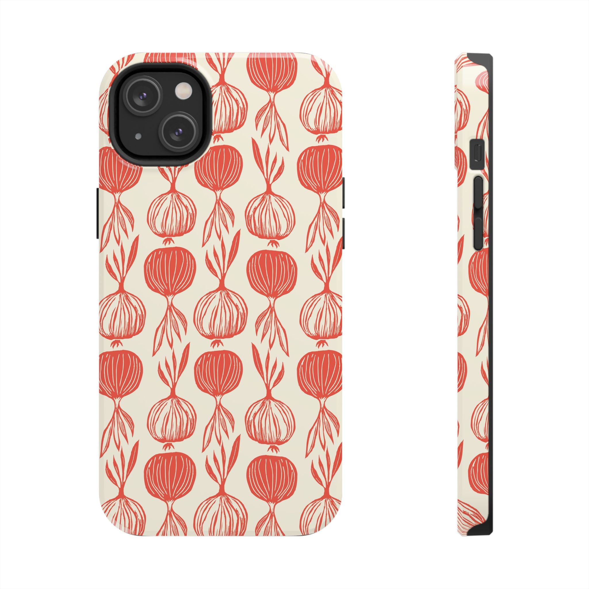 Floral Onion Pattern Tough Phone Case — Red Botanical Protective Phone Cover