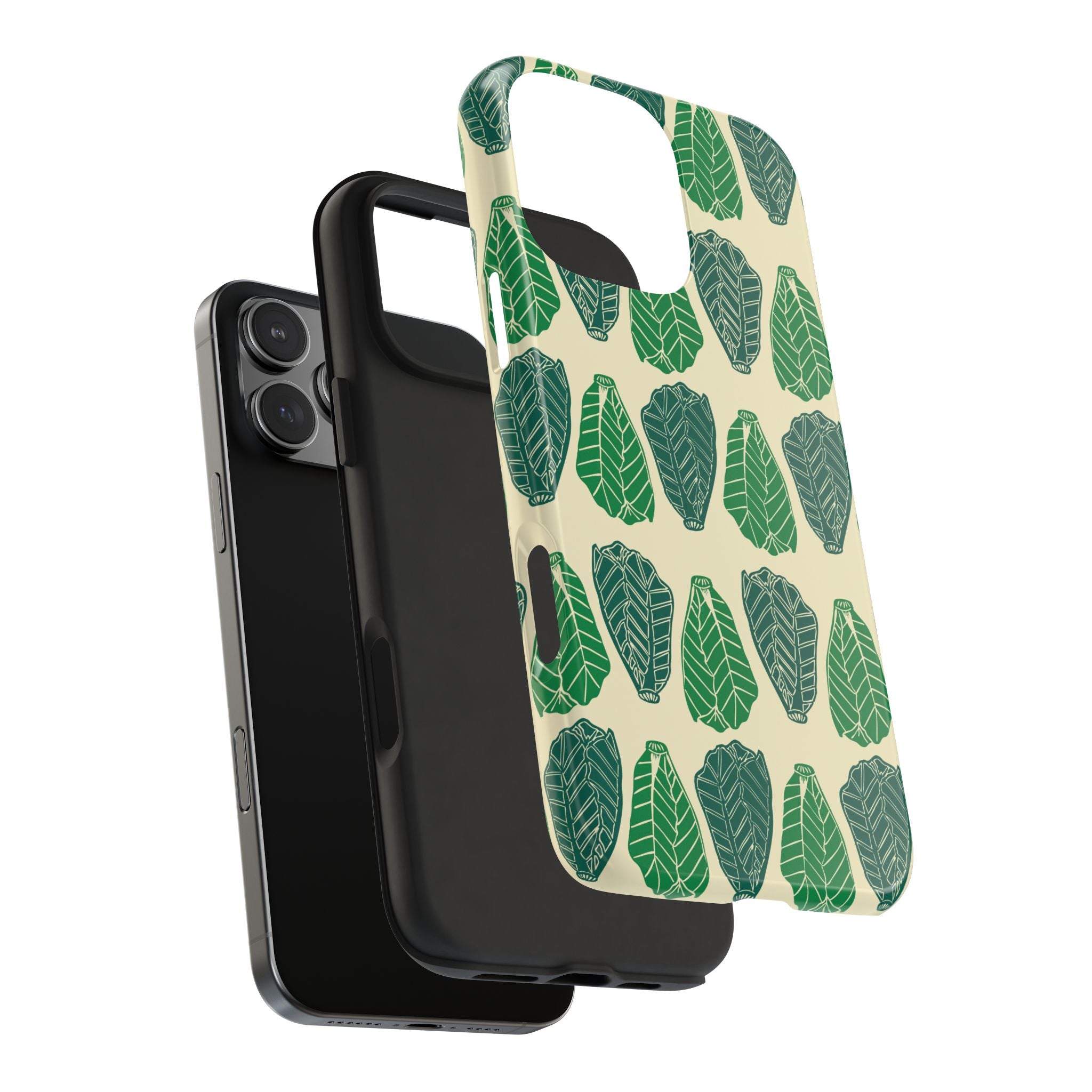 Leaf Pattern Tough Phone Case — Green Botanical Protective Phone Cover