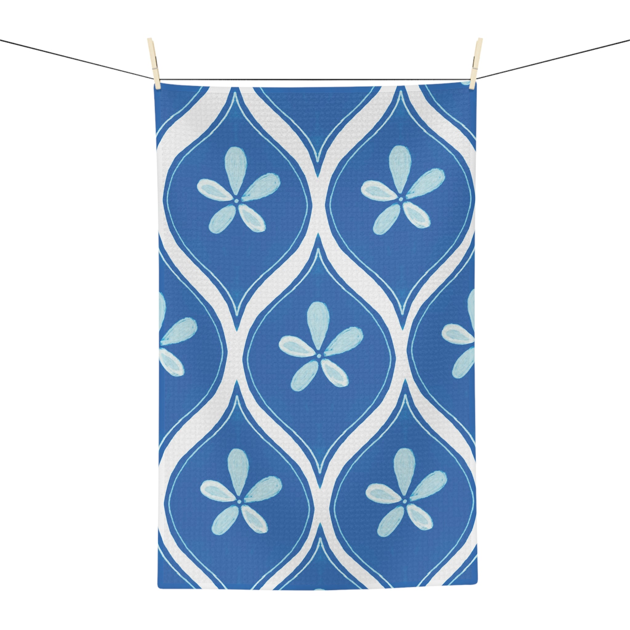 Blue Floral Retro Tea Towel — Microfiber Kitchen Towel