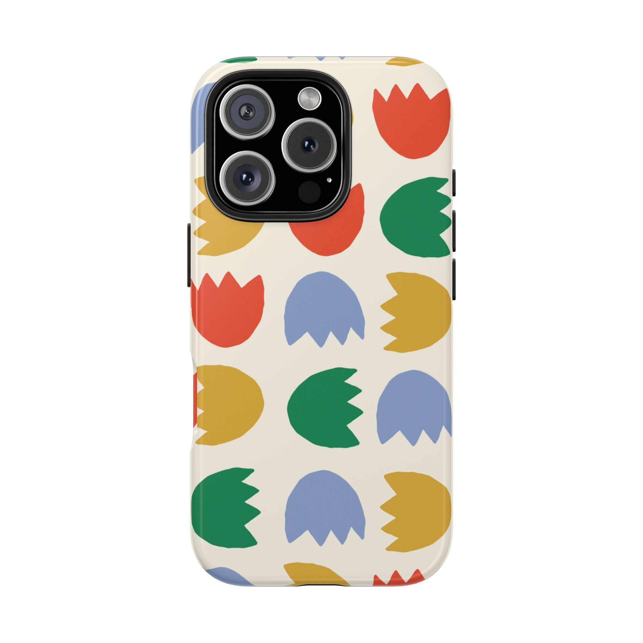 Tough Phone Case — Retro Tulip Pattern Green Floral Protective Cover