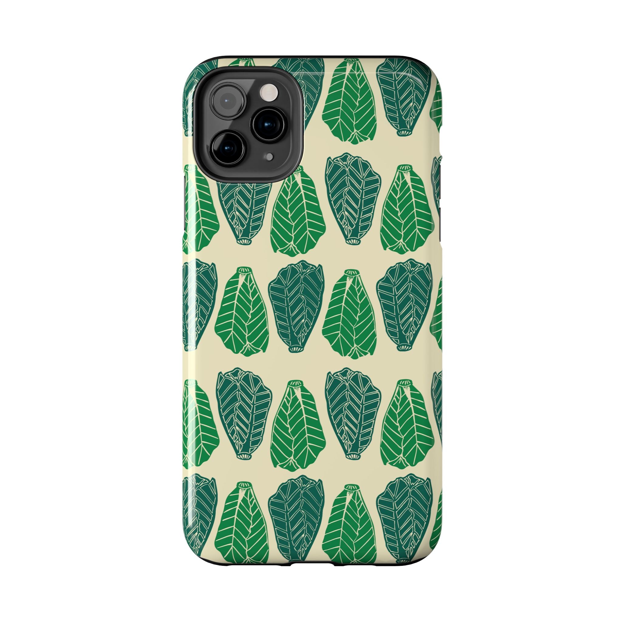 Leaf Pattern Tough Phone Case — Green Botanical Protective Phone Cover