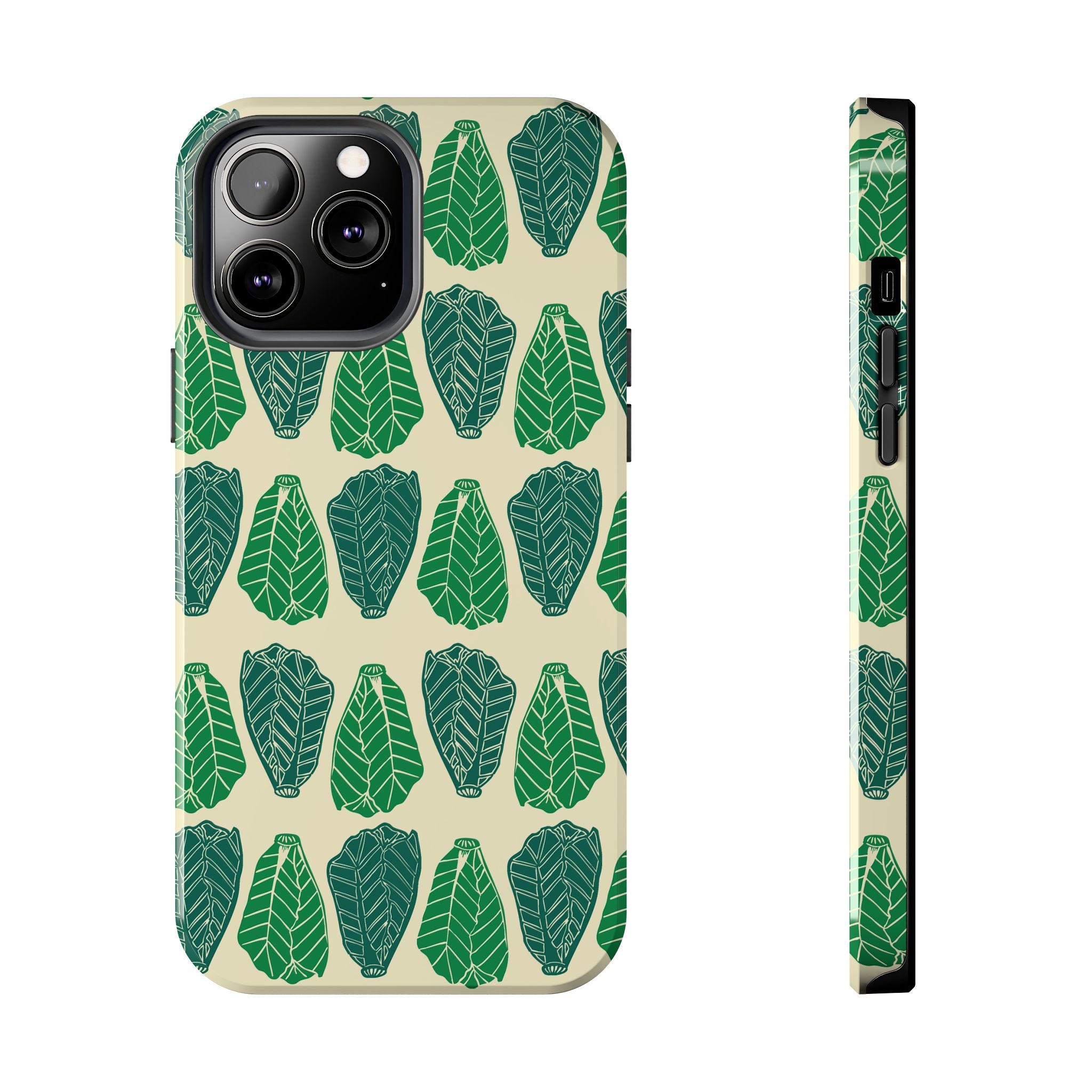 Leaf Pattern Tough Phone Case — Green Botanical Protective Phone Cover
