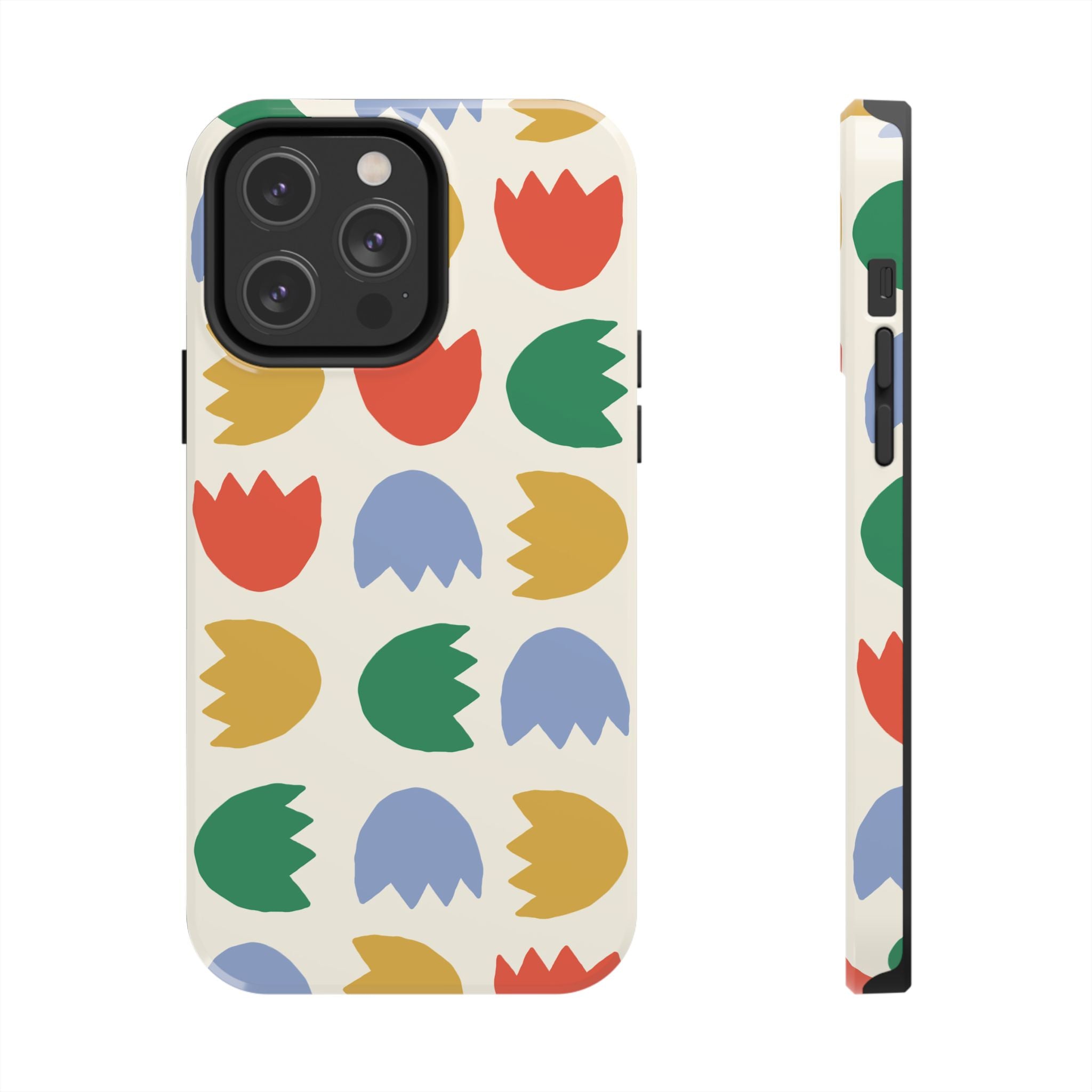 Tough Phone Case — Retro Tulip Pattern Green Floral Protective Cover