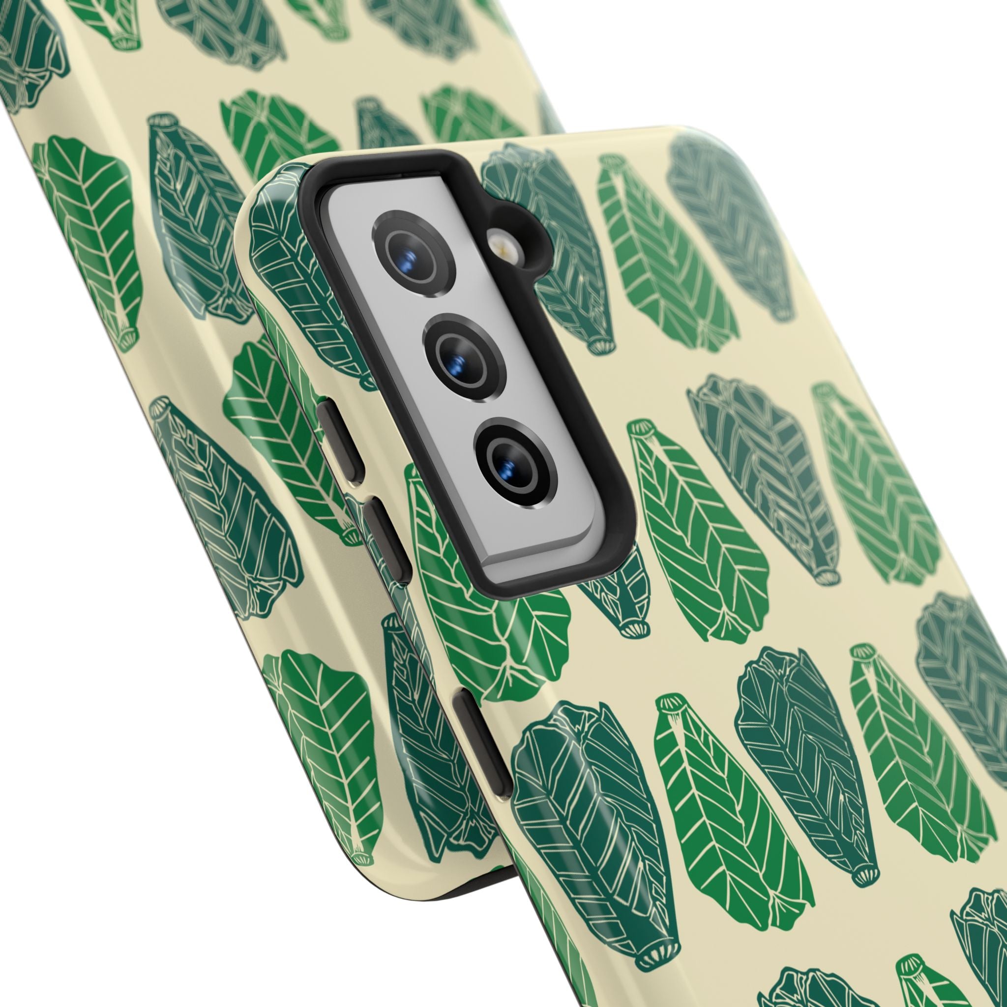 Leaf Pattern Tough Phone Case — Green Botanical Protective Phone Cover
