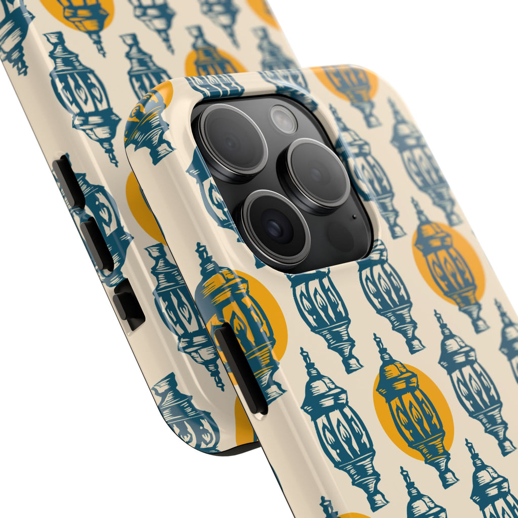Tough Phone Case — Blue & Mustard Lantern Pattern Slim Protective Cover