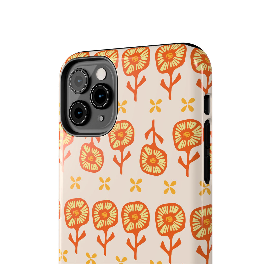 Retro Orange Floral Tough Phone Case — Durable Protective Phone Cover