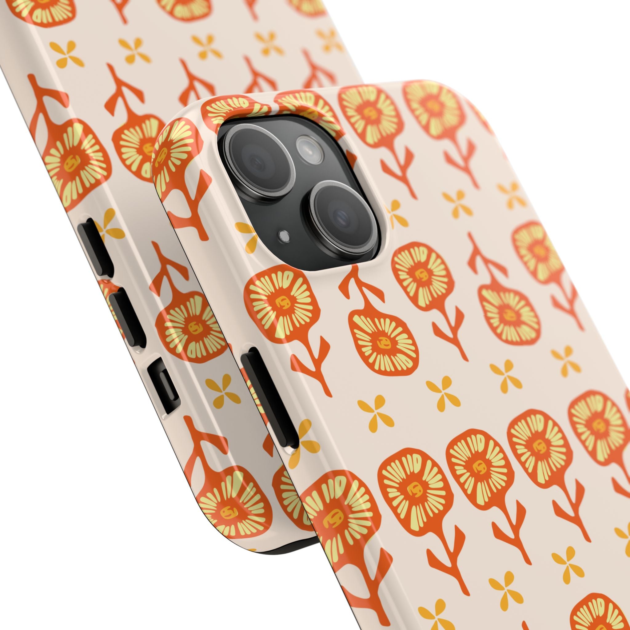 Retro Orange Floral Tough Phone Case — Durable Protective Phone Cover