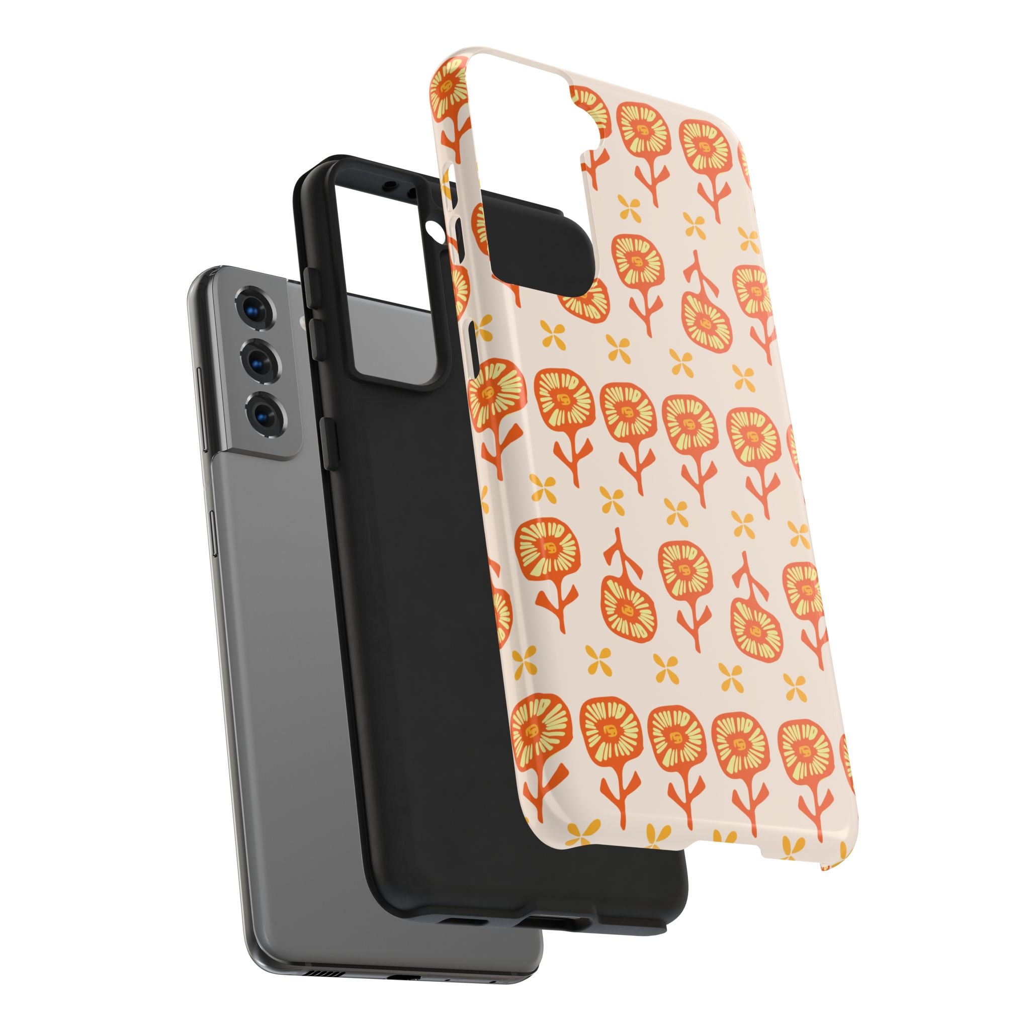 Retro Orange Floral Tough Phone Case — Durable Protective Phone Cover