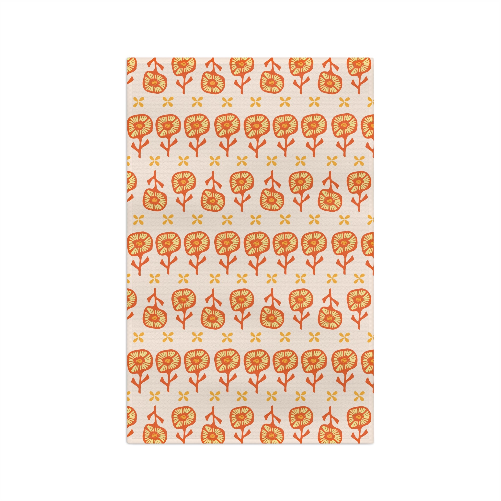 Orange Floral Pattern Tea Towel — Retro Botanical Microfiber Kitchen Towel