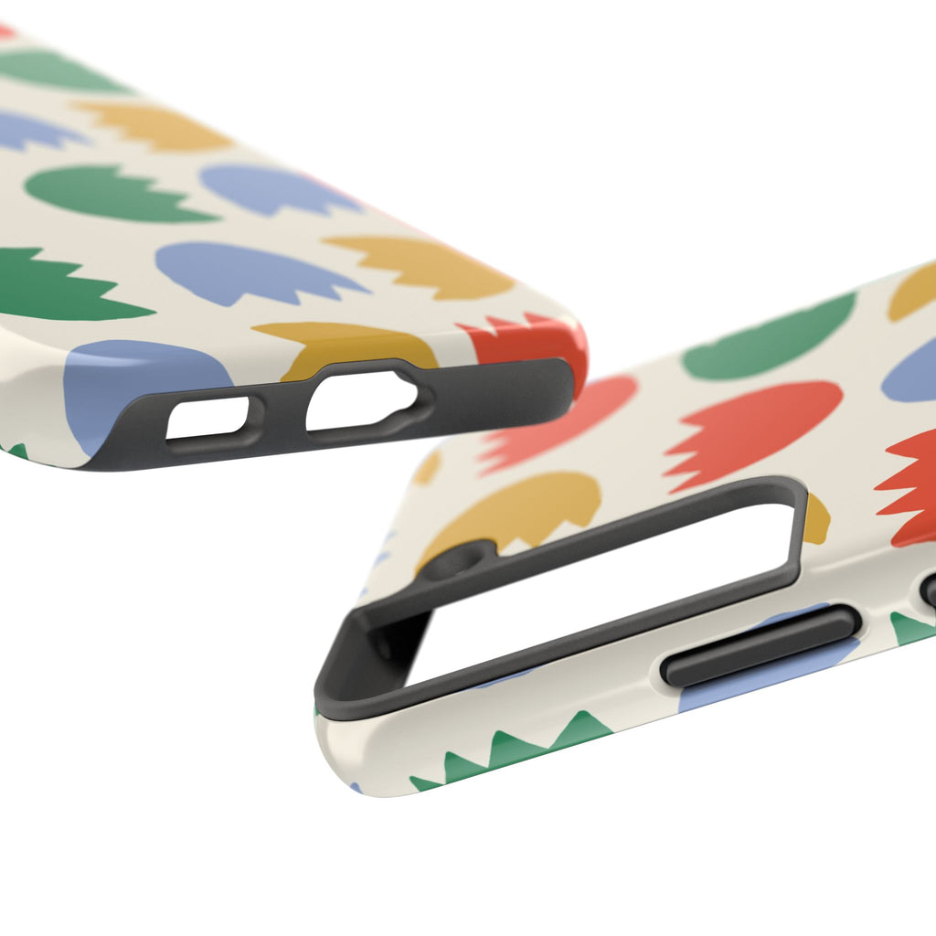 Tough Phone Case — Retro Tulip Pattern Green Floral Protective Cover