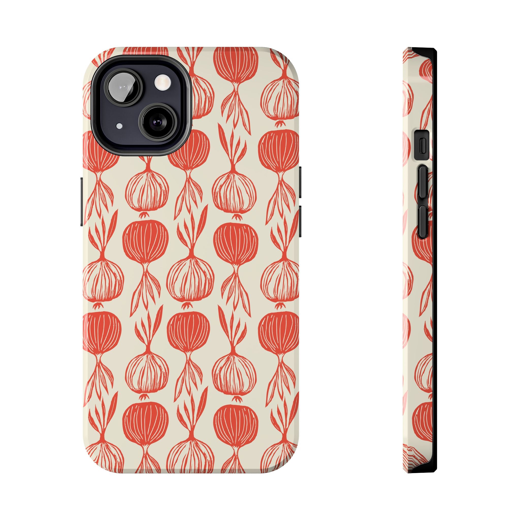 Floral Onion Pattern Tough Phone Case — Red Botanical Protective Phone Cover