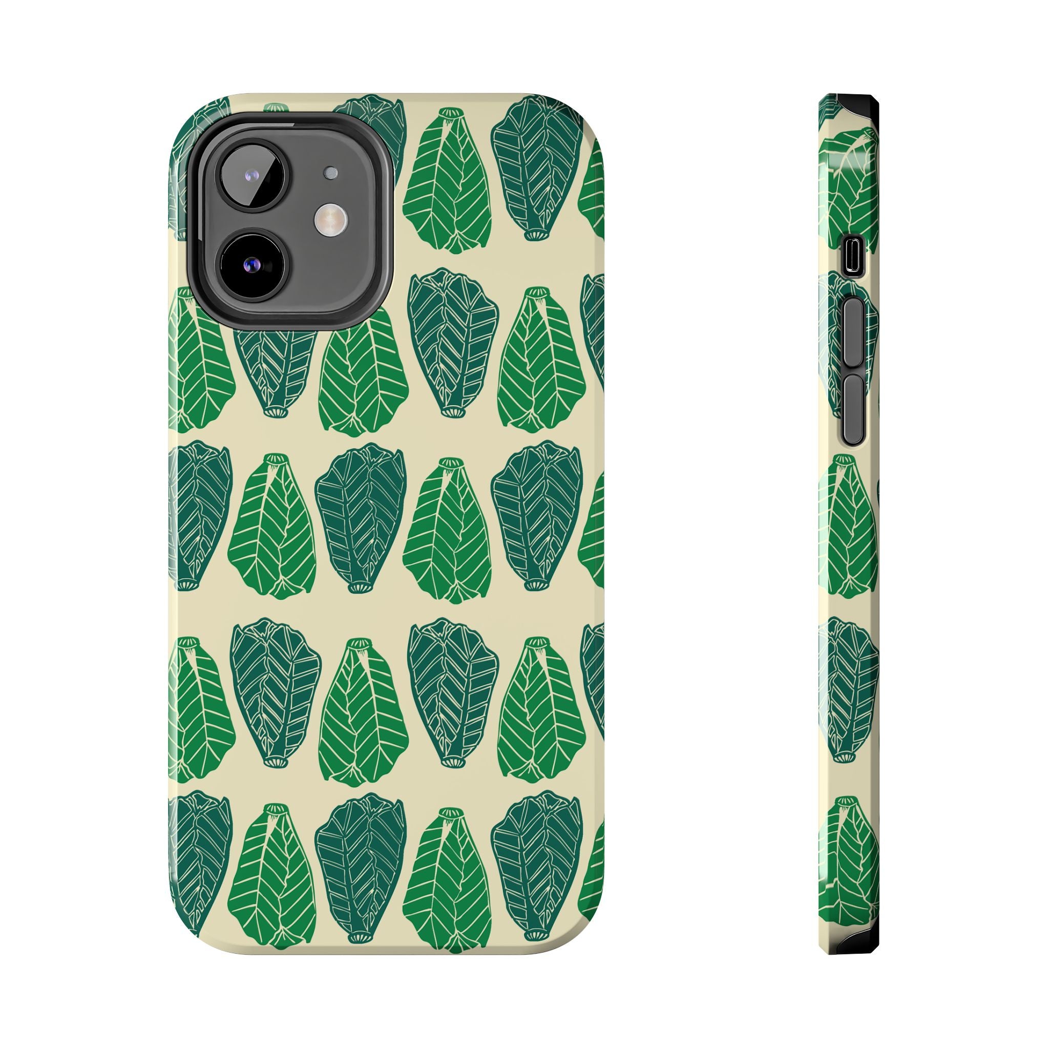 Leaf Pattern Tough Phone Case — Green Botanical Protective Phone Cover