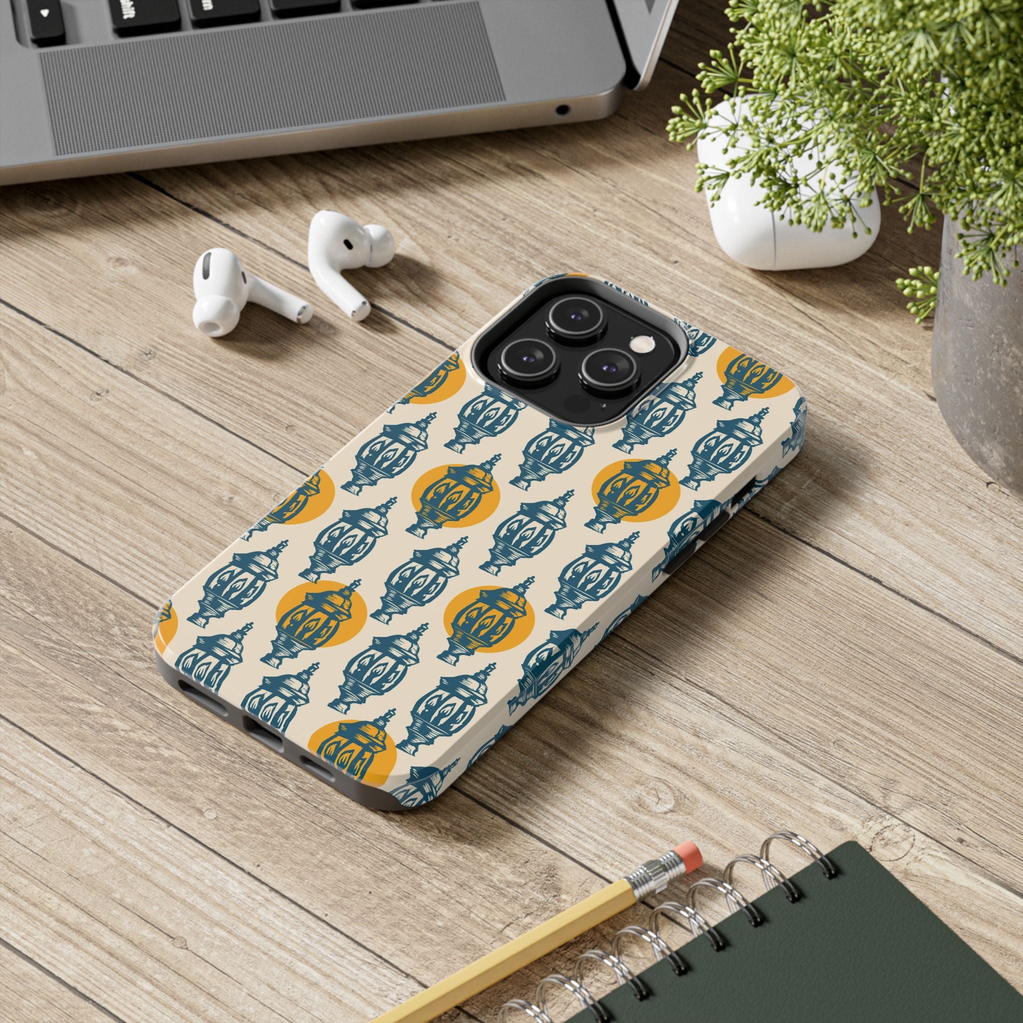 Tough Phone Case — Blue & Mustard Lantern Pattern Slim Protective Cover