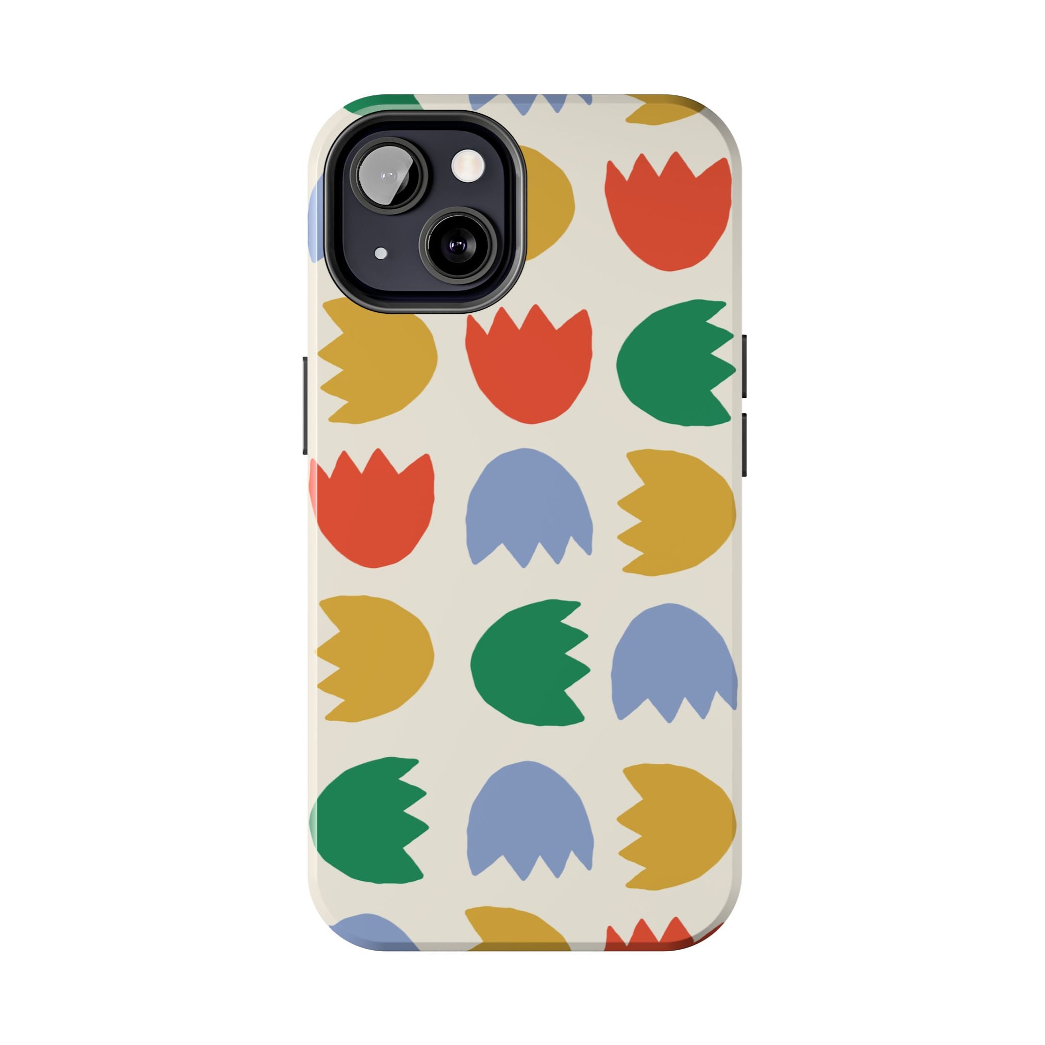Tough Phone Case — Retro Tulip Pattern Green Floral Protective Cover
