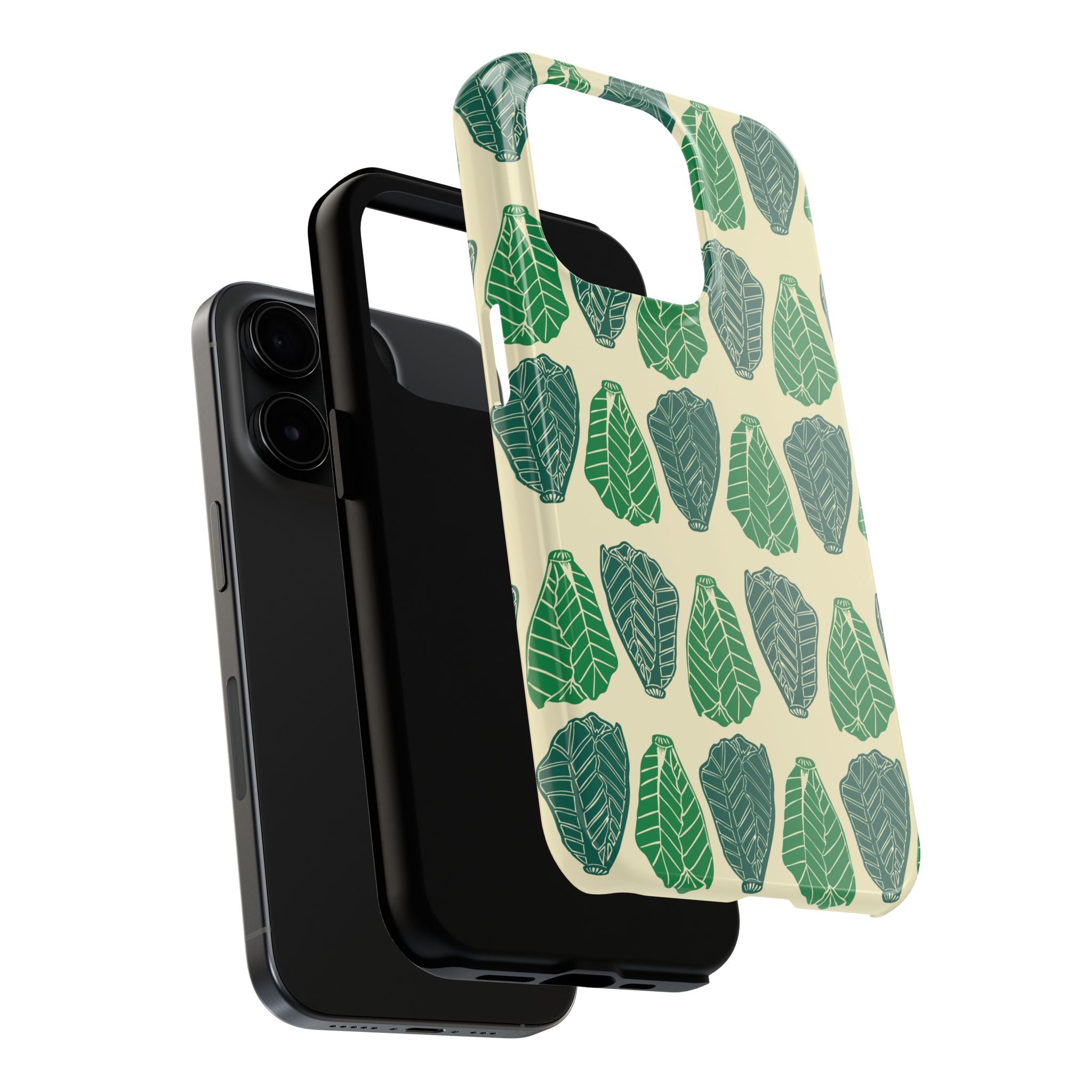 Leaf Pattern Tough Phone Case — Green Botanical Protective Phone Cover
