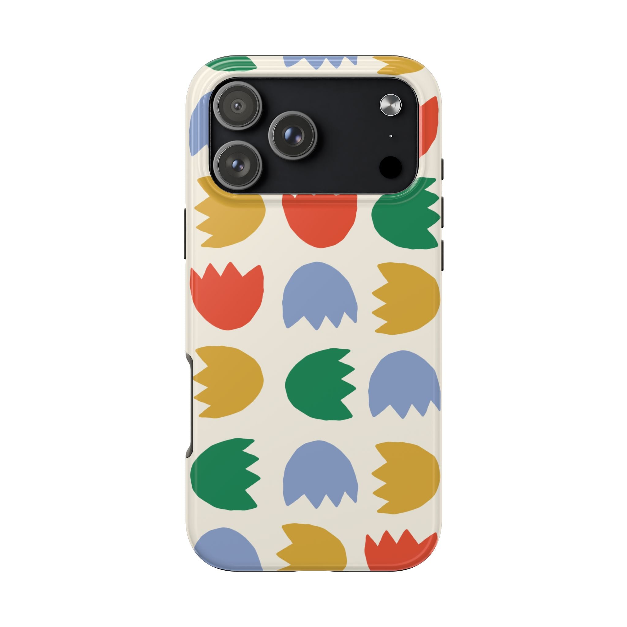 Tough Phone Case — Retro Tulip Pattern Green Floral Protective Cover