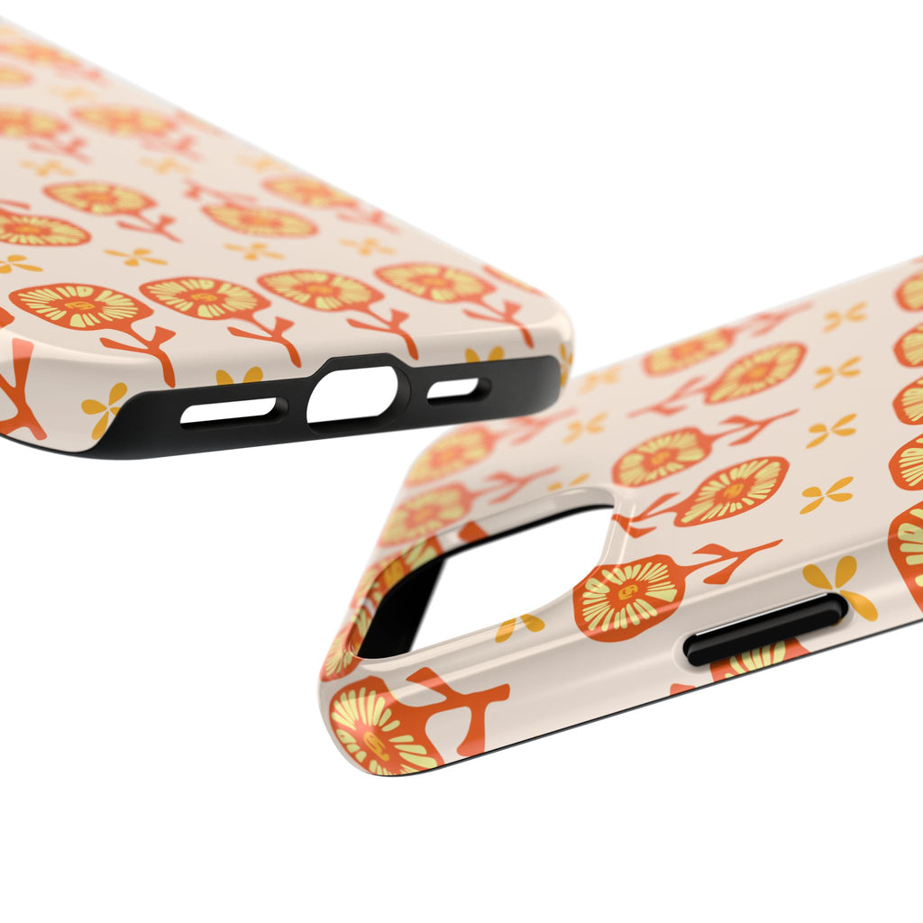 Retro Orange Floral Tough Phone Case — Durable Protective Phone Cover
